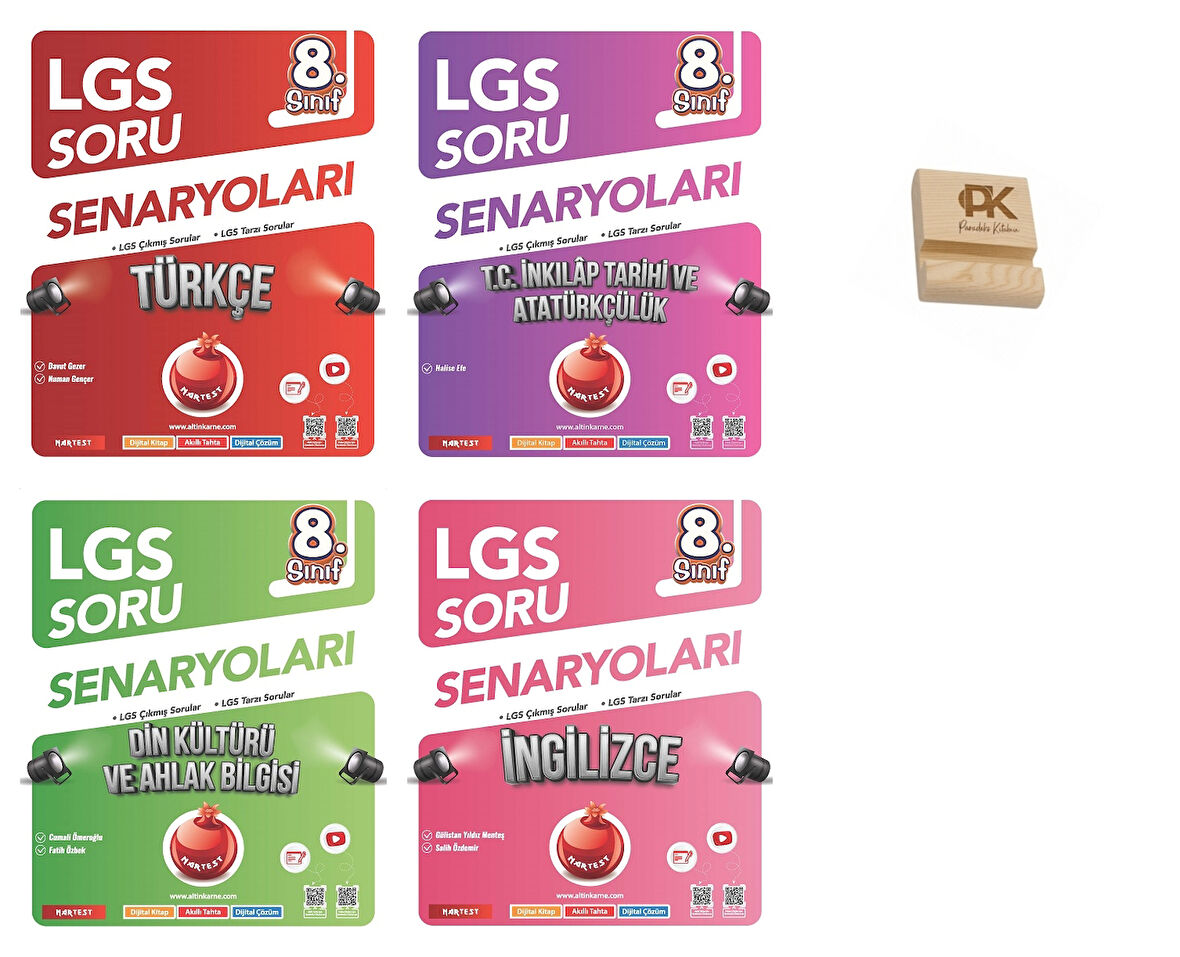 Nartest LGS 8. Sınıf Türkçe İnkılap Din ve İngilizce Çıkmış Sorular 4lü Set + Telefon Standı