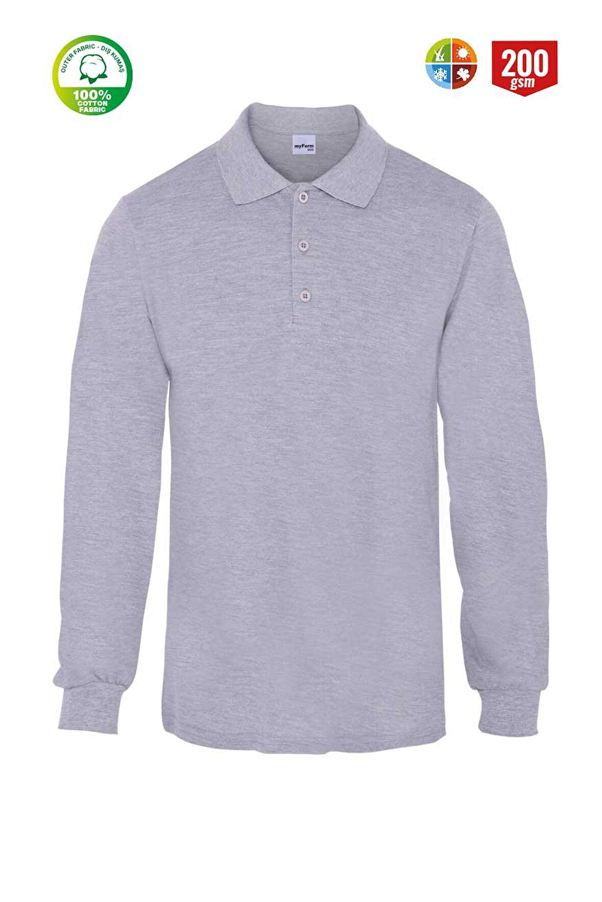 Myform 08107 T-Shirt Uzunkol Eco Polo Gri