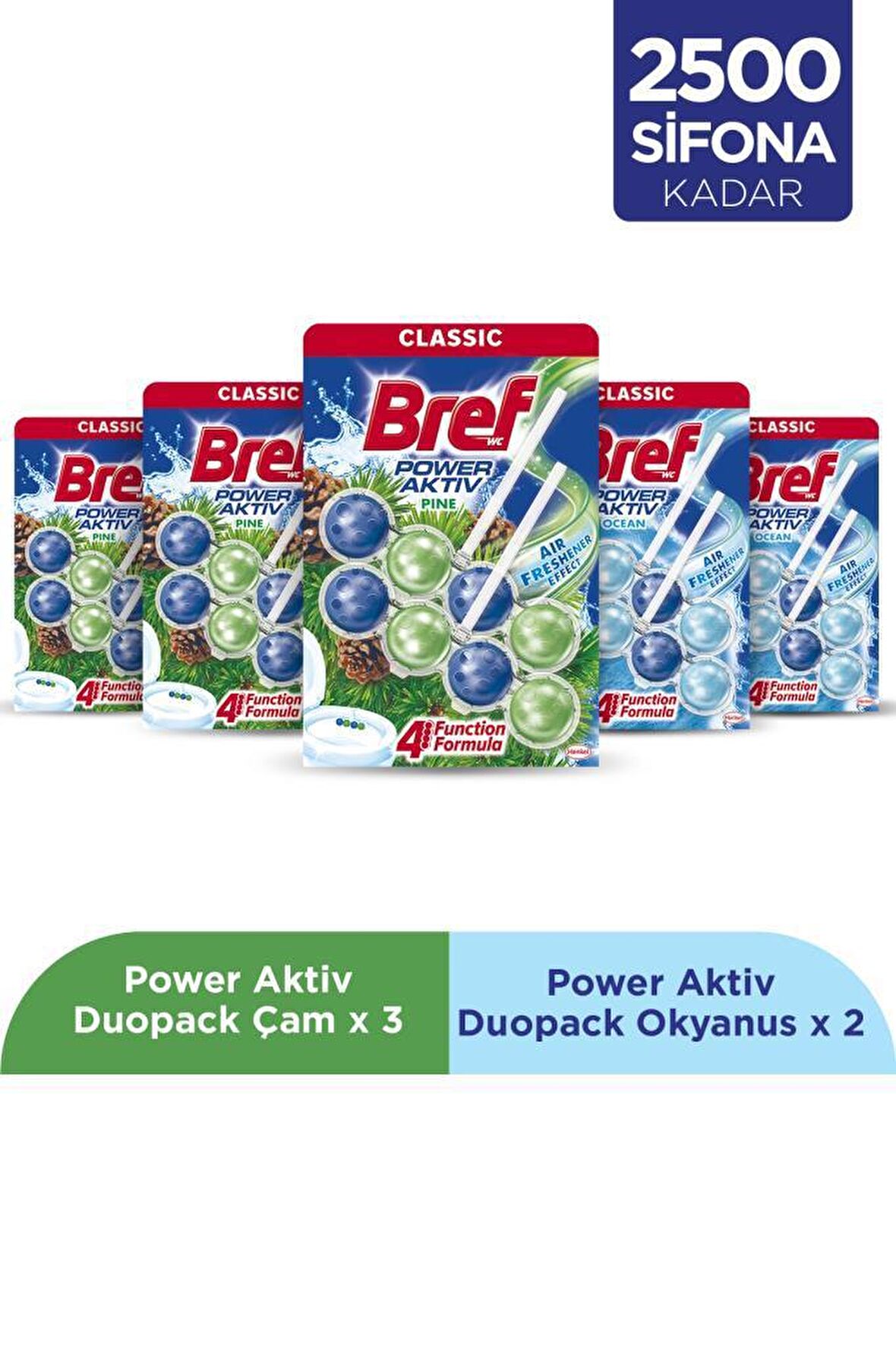 Bref WC Power Aktiv Duopack Katı Tuvalet Bloğu 3 Çam + 2 Okyanus, 5 x 2'li Paket