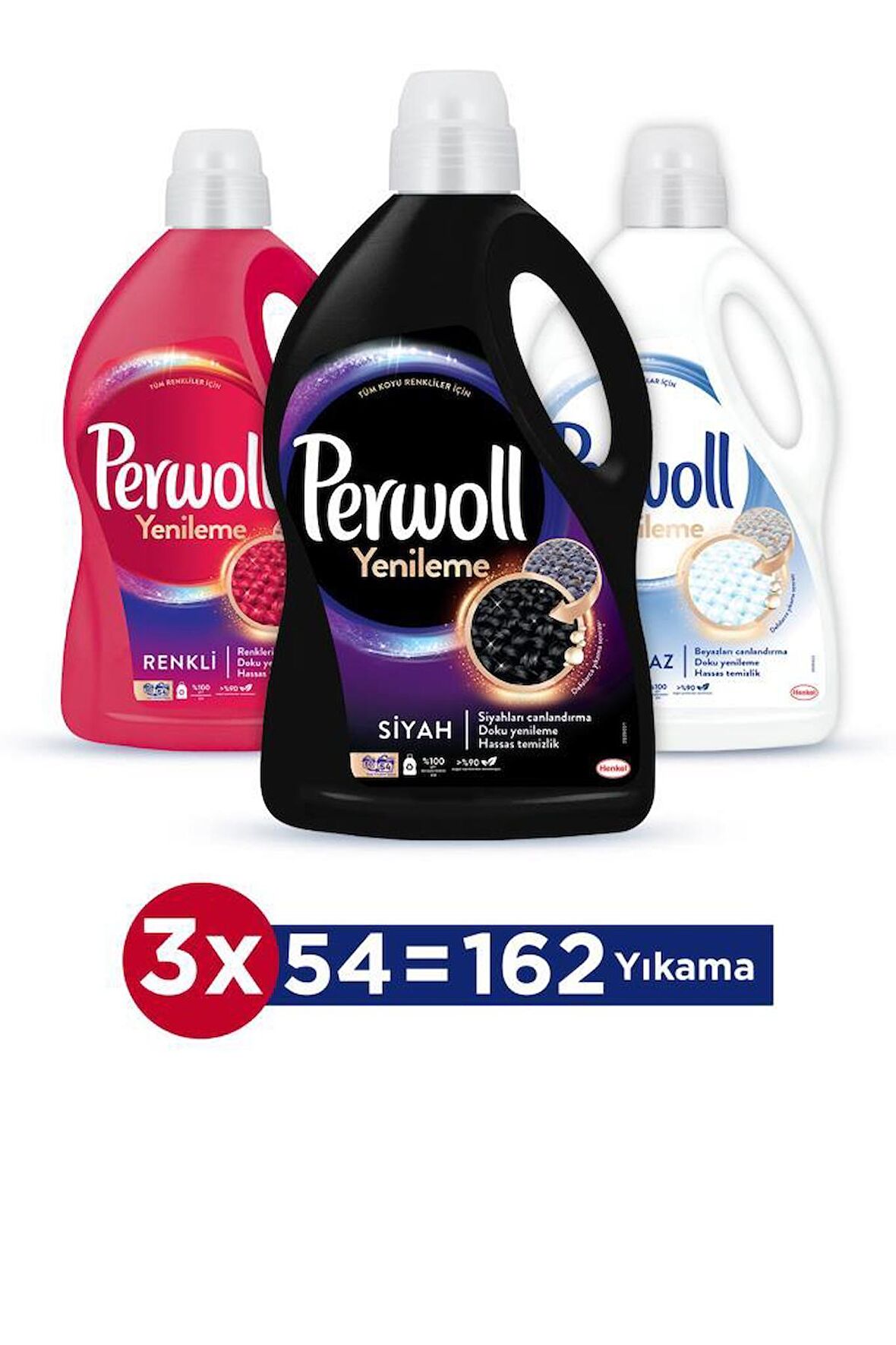 Perwoll Hassas Bakım Sıvı Çamaşır Deterjanı Renkli 2.97 L + Siyah 2.97 L + Beyaz 2.7 L