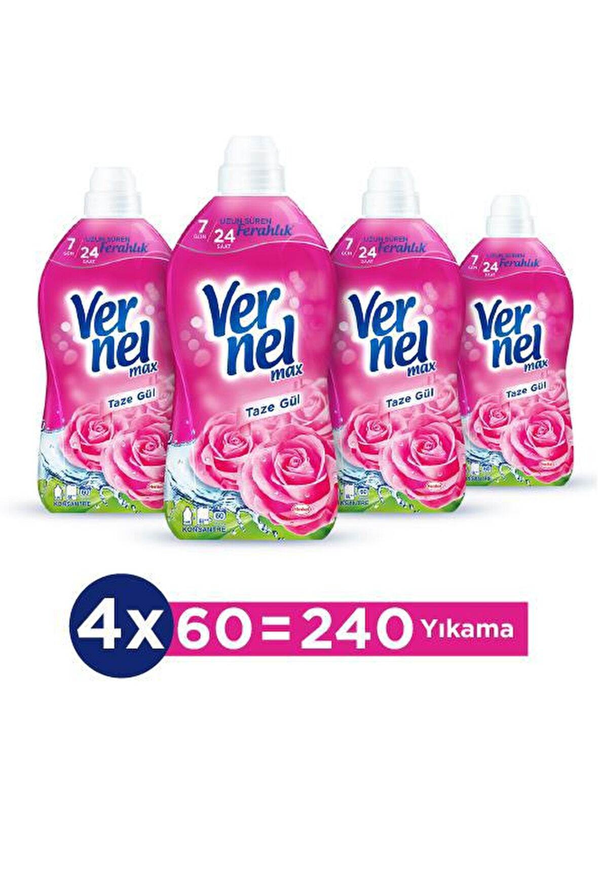 Vernel Max Taze Gül Beyazlar ve Renkliler İçin Konsantre Yumuşatıcı 4 x 1440 ml 240 Yıkama