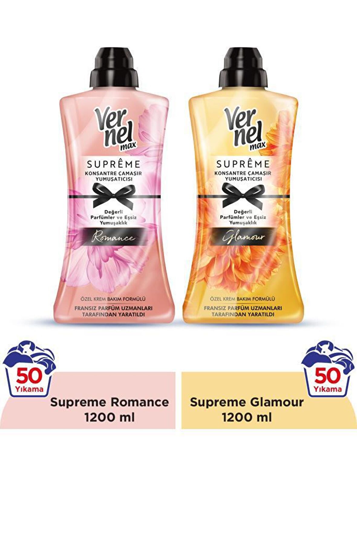 Vernel Max Supreme Glamour & Romance Beyazlar ve Renkliler İçin Konsantre Yumuşatıcı 2 x 1200 ml 100 Yıkama