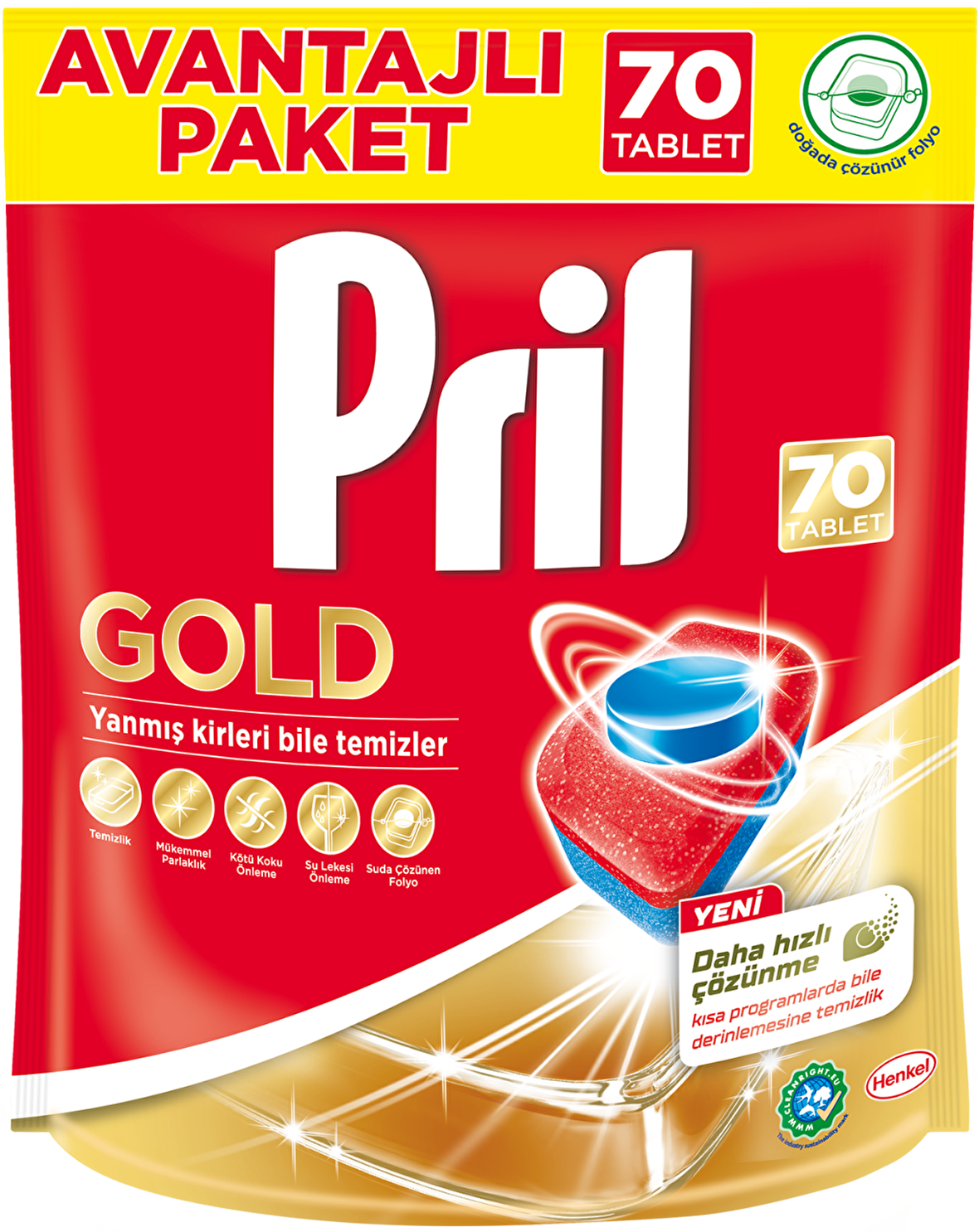 Pril Gold 70 Yıkama Tablet Bulaşık Makinesi Deterjanı 70 Adet 