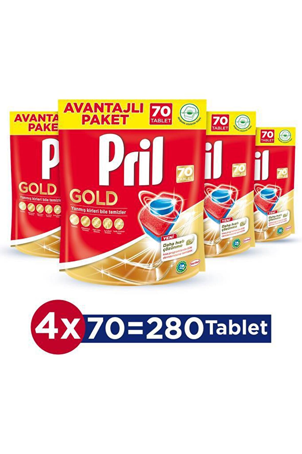 Pril Gold 280 Yıkama Tablet Bulaşık Makinesi Deterjanı 4x70 Adet 