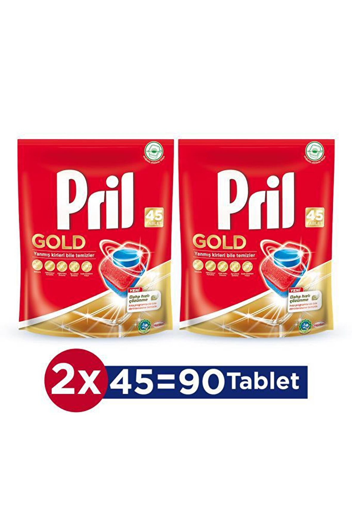 Pril Gold 90 Yıkama Tablet Bulaşık Makinesi Deterjanı 2x45 Adet 