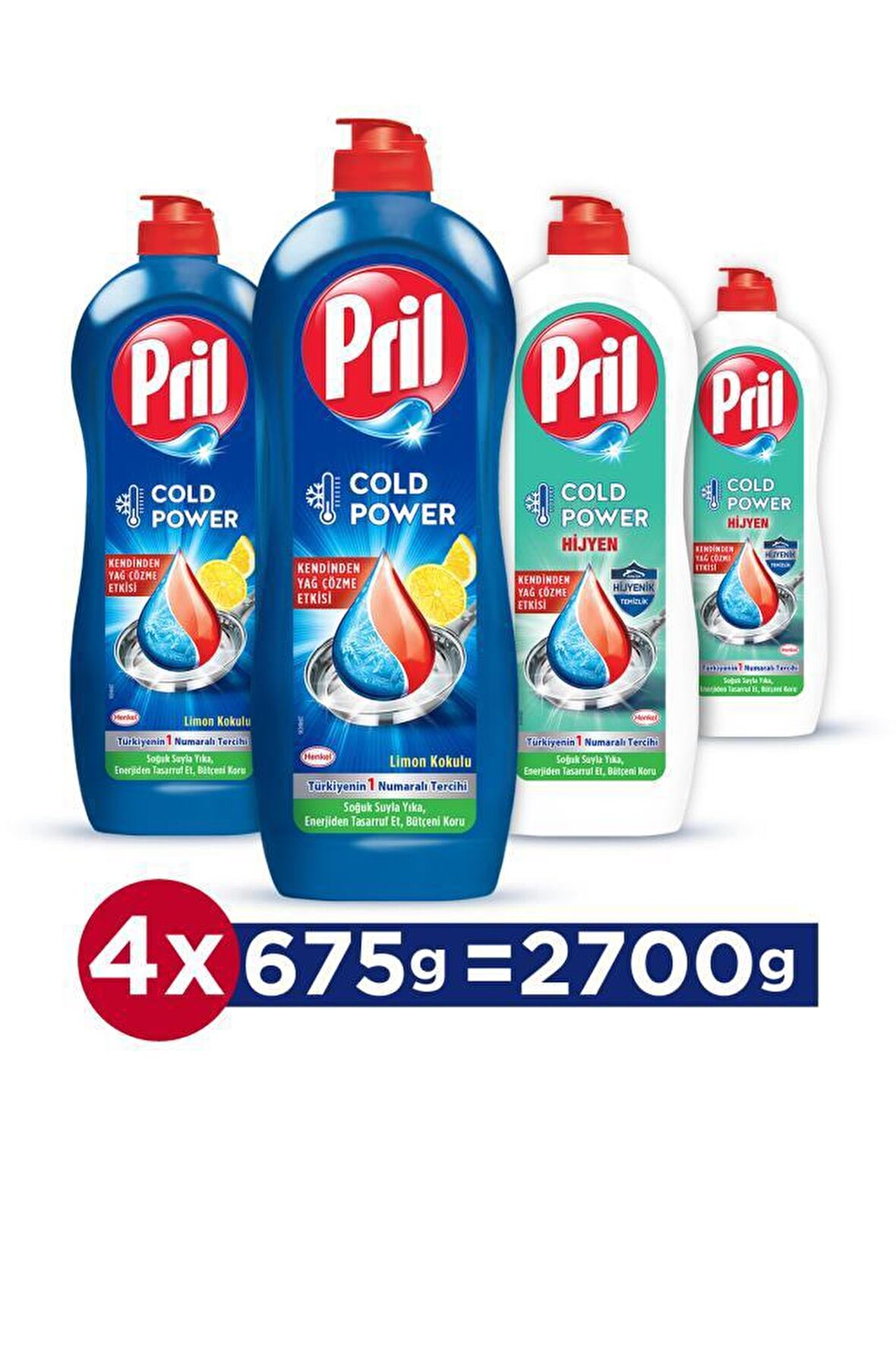 Pril Cold Power & Cold Power Hijyen Sıvı Elde Yıkama Deterjanı 4 x 675 gr 