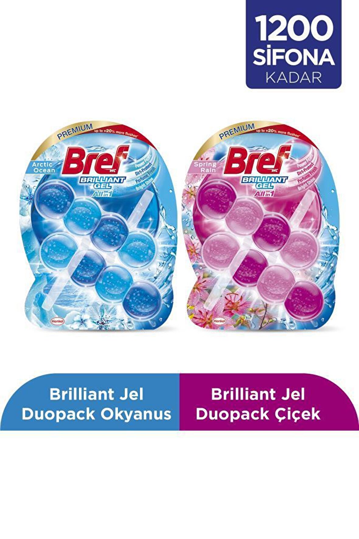 Bref WC Brilliant Gel Duopack Klozet Bloğu 1 Çiçek + 1 Okyanus, 2 x 2'li Paket