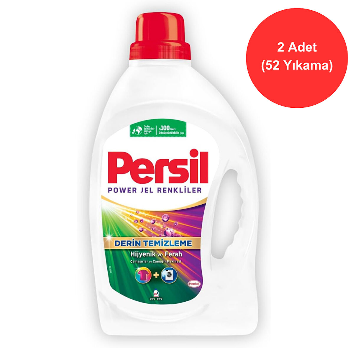 Persil Power Jel Renkliler Çamaşır Deterjanı 2x1690 ml (52 Yıkama)