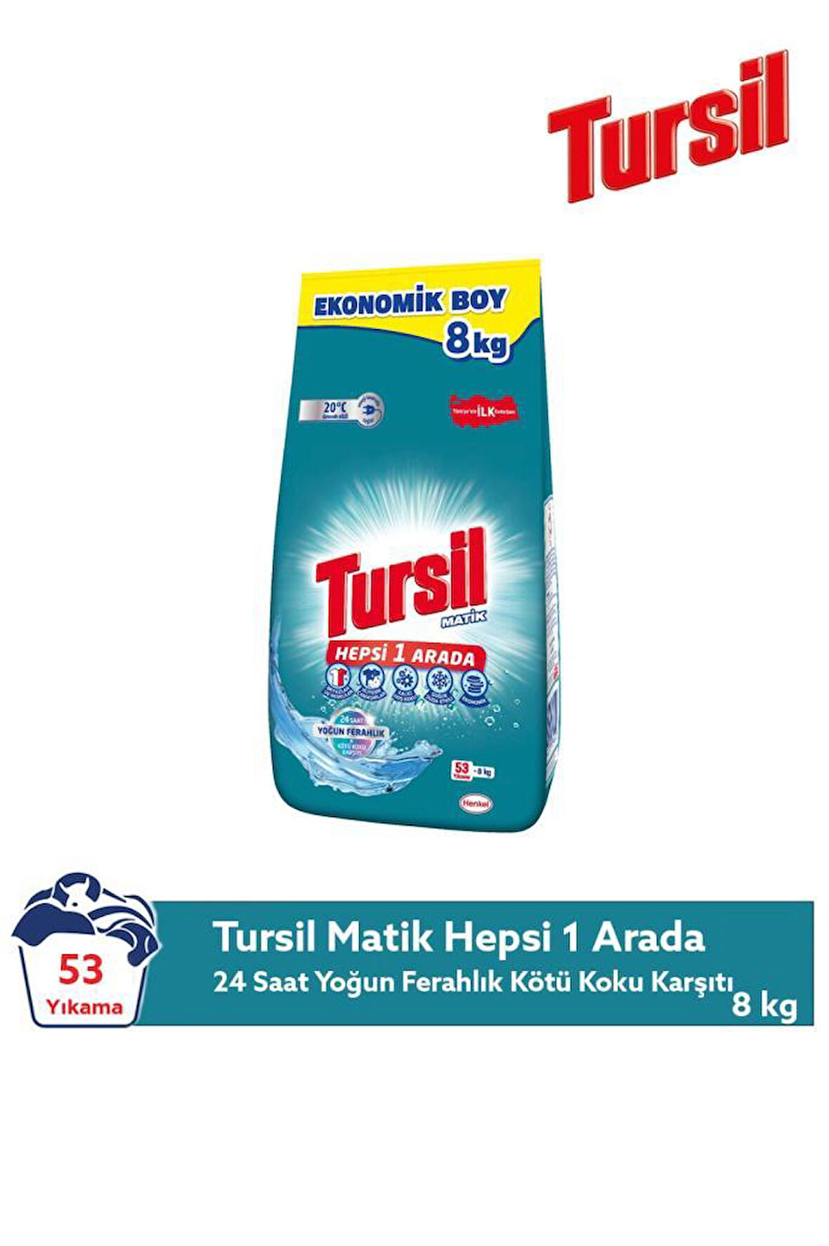 Tursil Matik Hepsi 1 Arada 8 kg Ekonomik Boy Toz Çamaşır Deterjanı 53 Yıkama Ferahlık