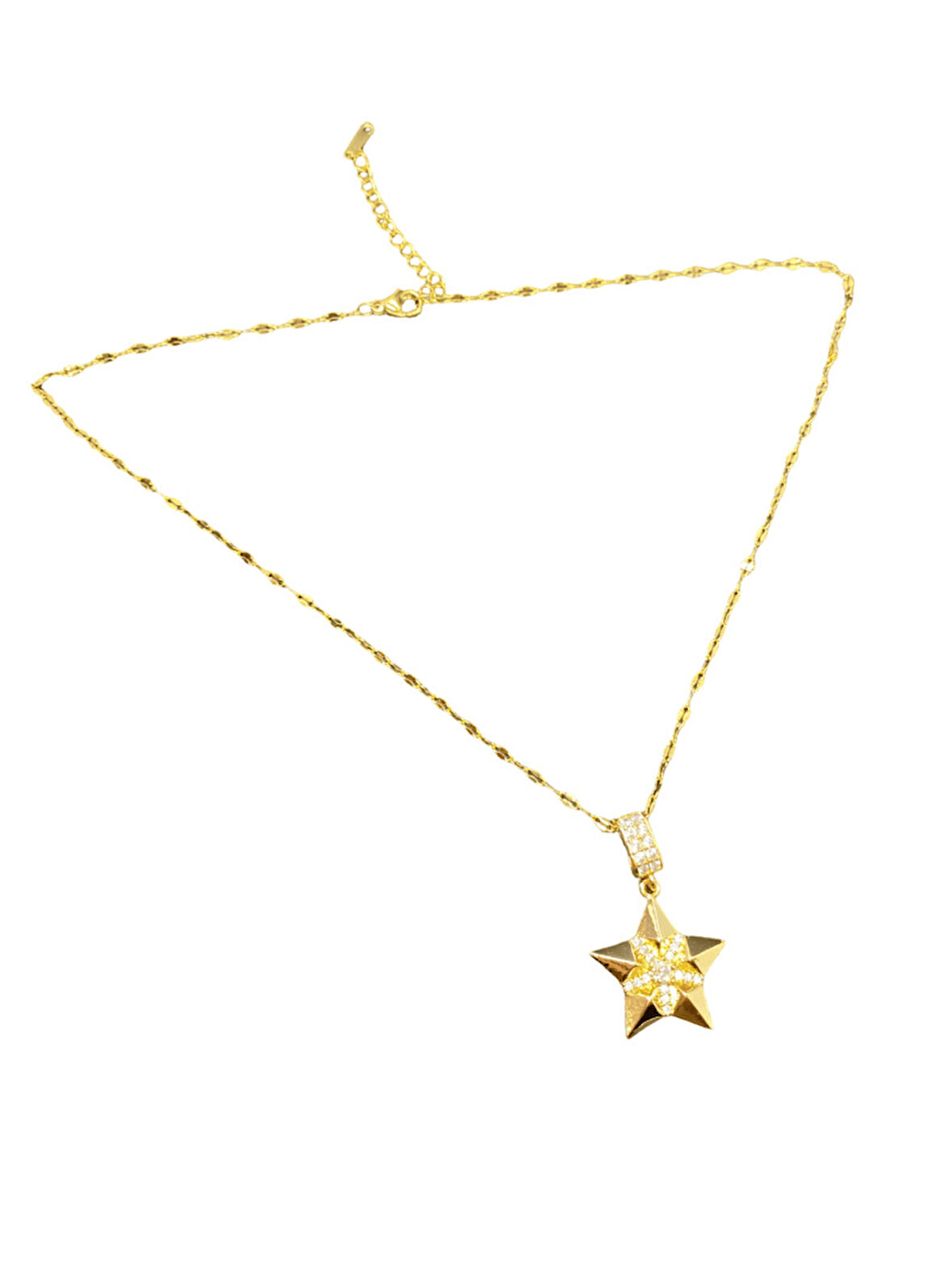 Altın Renk Parlak ve Şık Taşlı 316L Çelik VIP Model Yıldız Kadın Kolye - Göz Alıcı Şık Tasarım