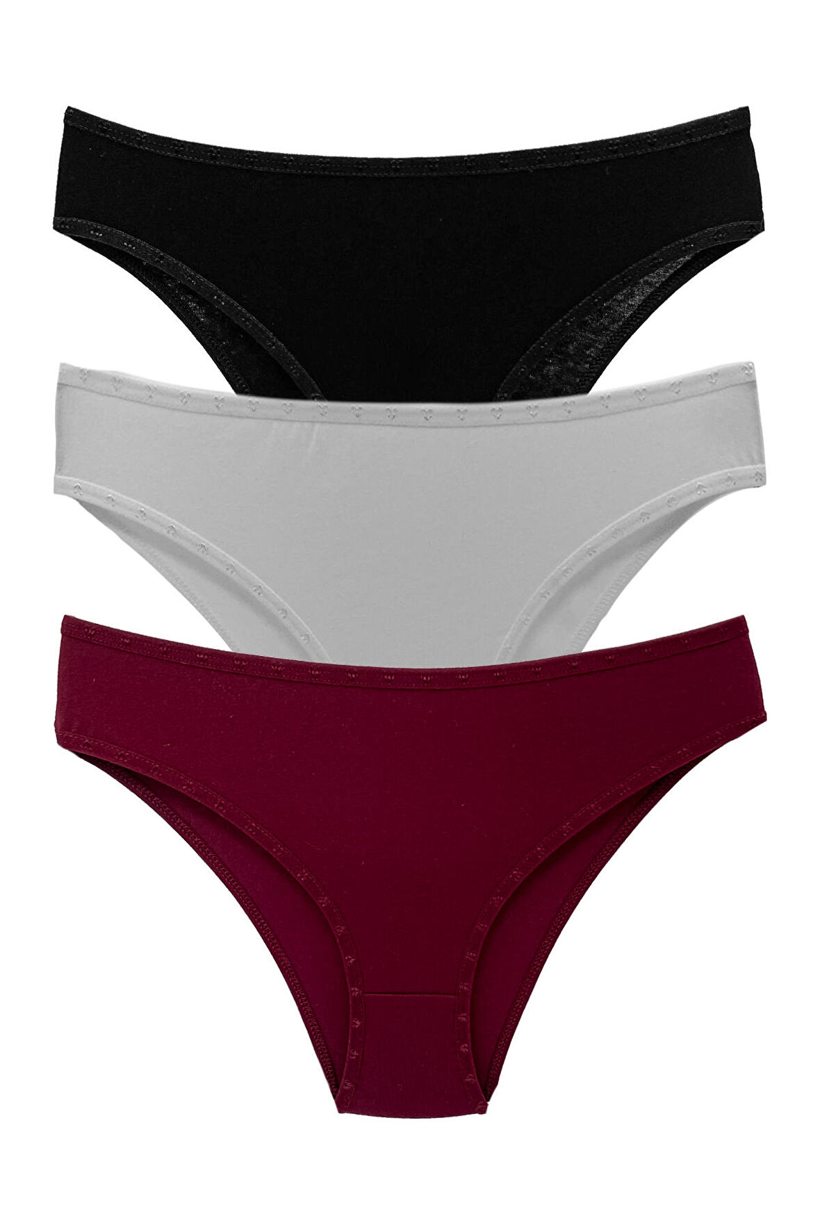 HNX 3'lü Pamuklu Kalpli Lastik Basic Bikini Kadın Külot