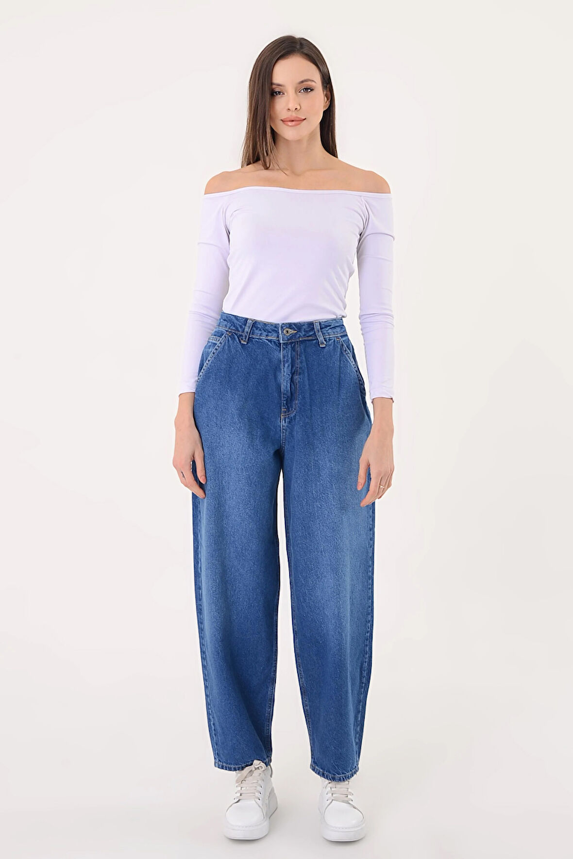 Kadın Mavi Bol Paça Baggy Pantolon