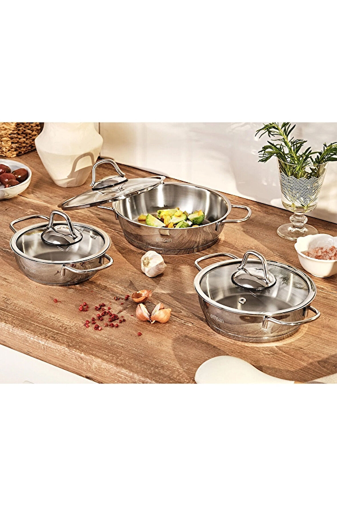 Emsan Valeria Çelik Sahan Seti 6 Parça 14-16-18 cm
