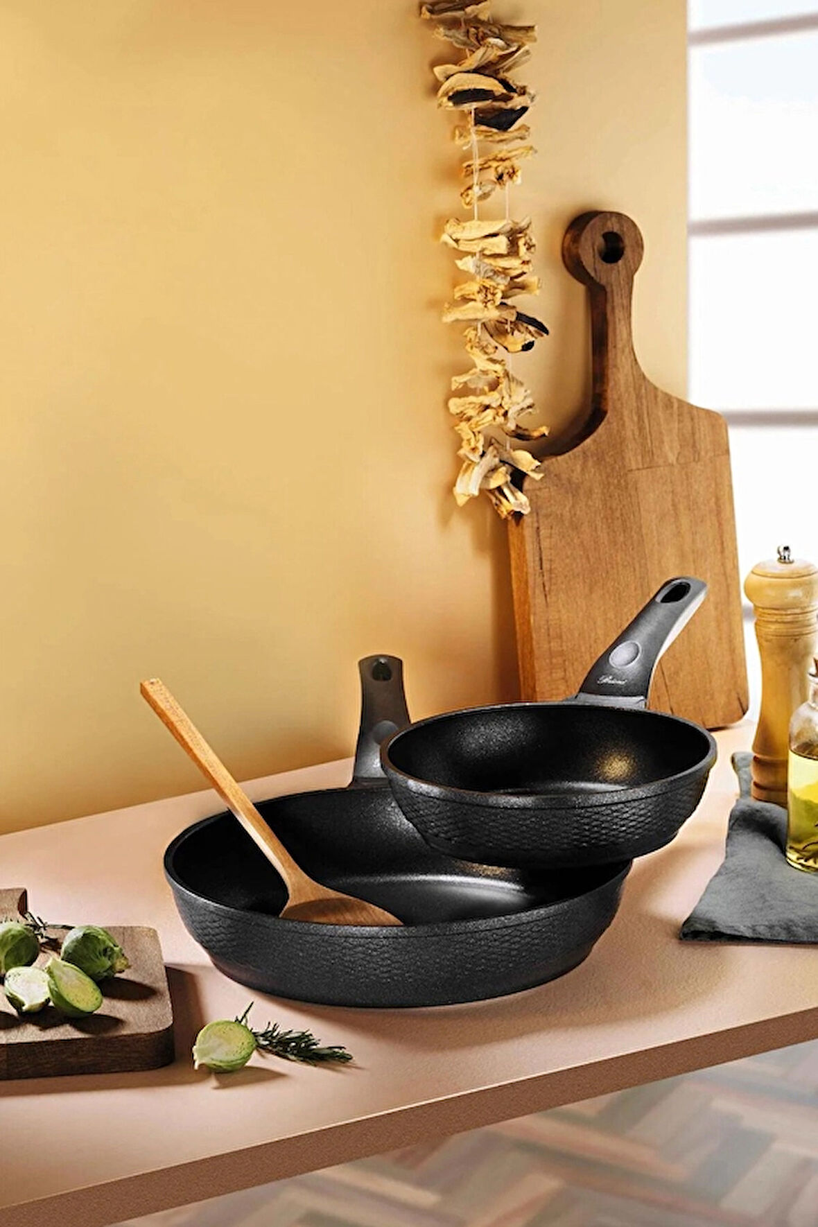 Brioni Diamond Alüminyum Tava Seti 2 Parça Siyah