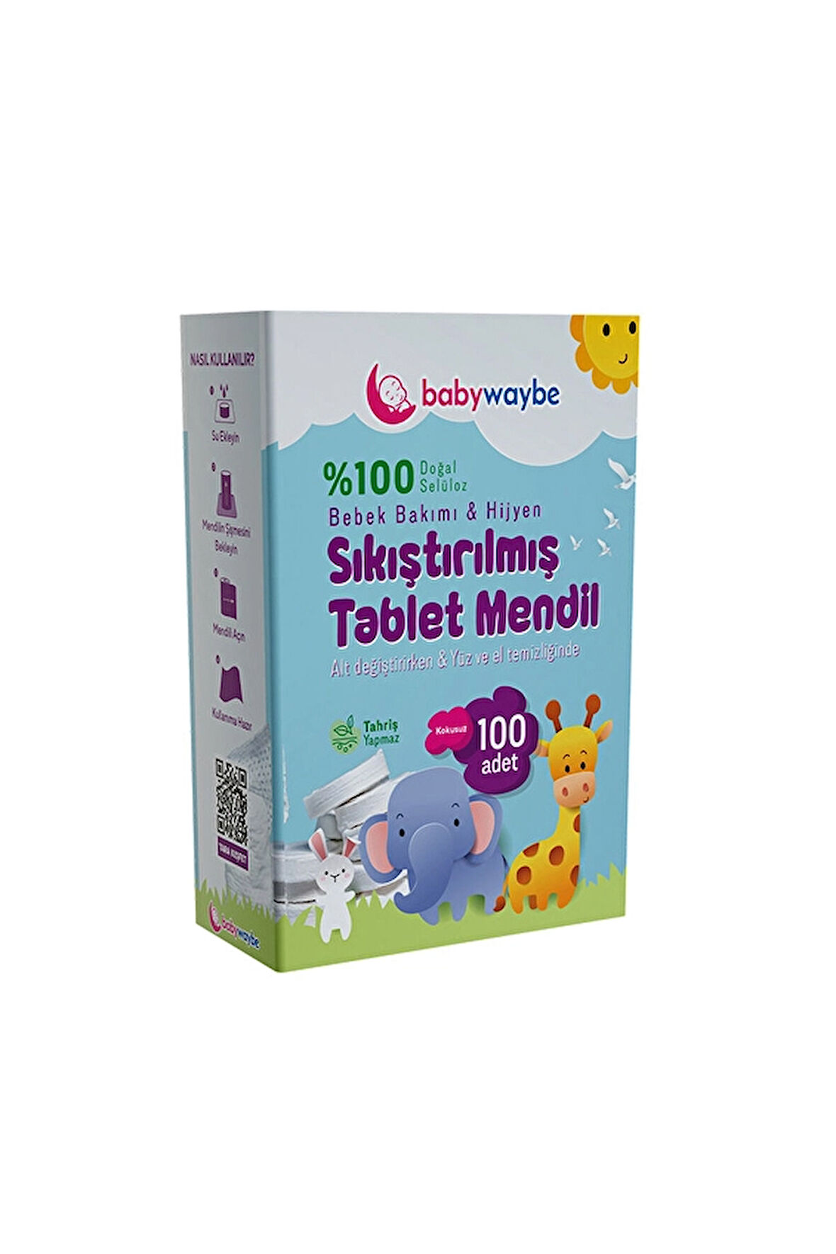 Baby Waybe Bebek Bakım Temizlik Hijyen Mendili Sıkıştırılmış Tablet 100'lü