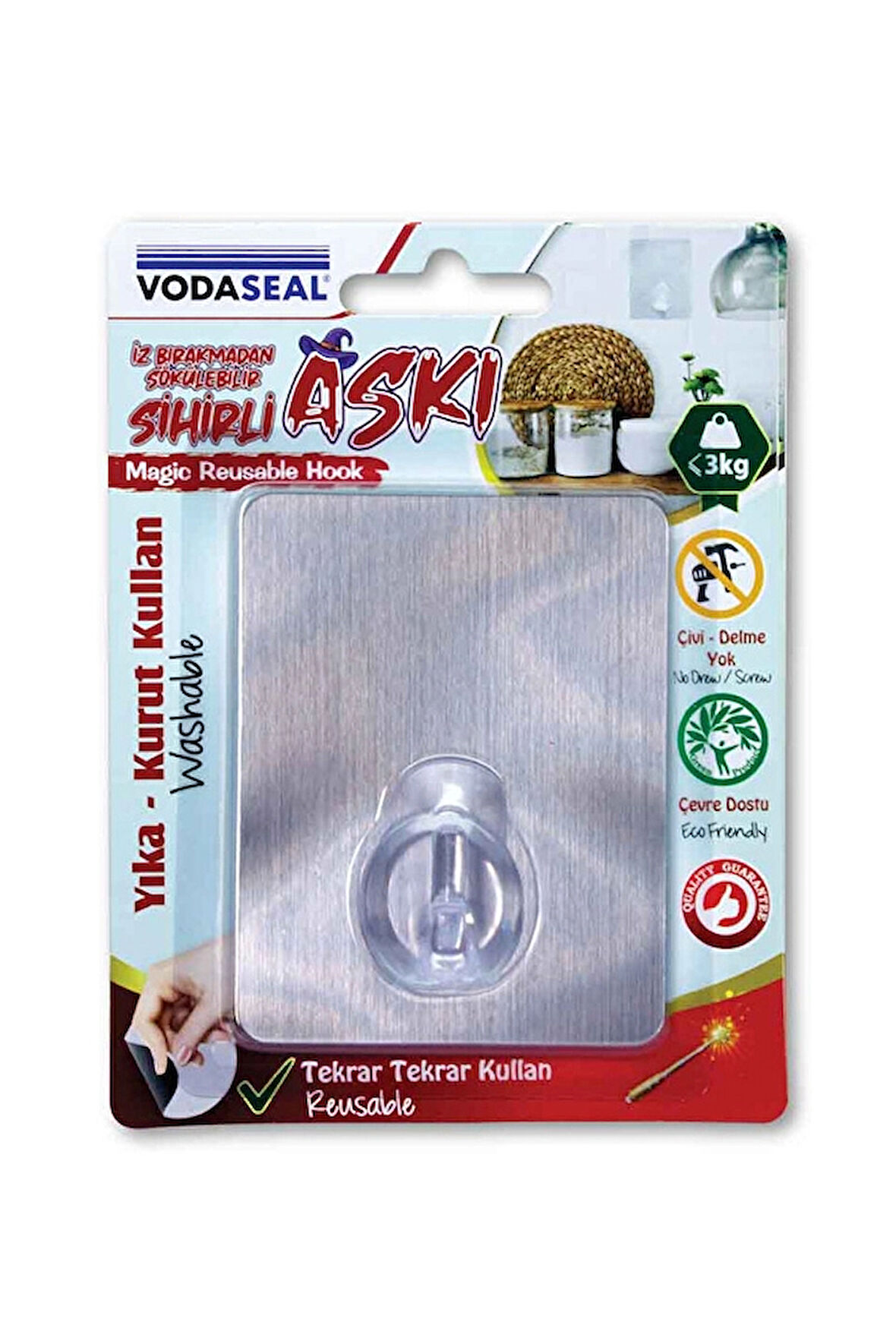 Vodaseal Yapışkanlı Askı Krom Kare