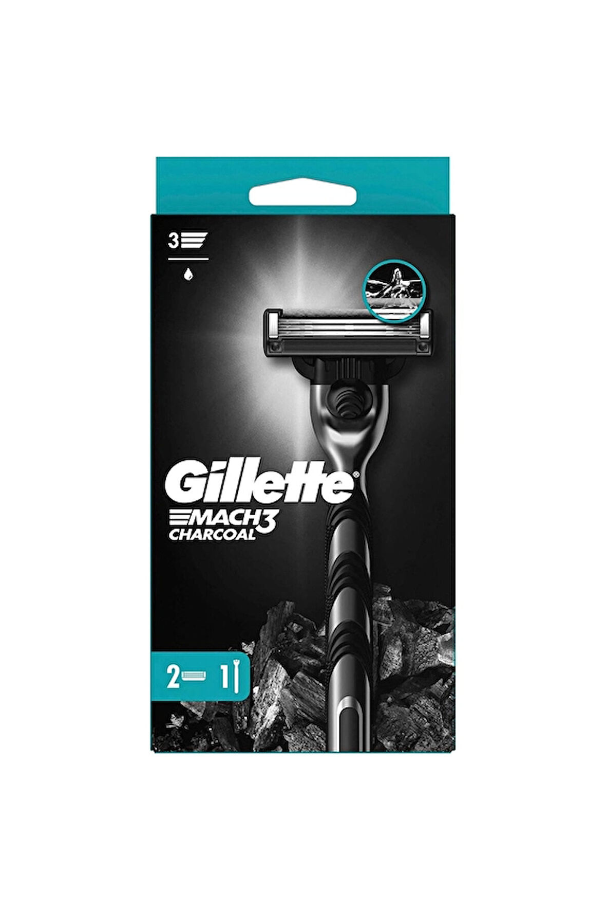 2 ADET  Gillette Mach3 Makine + 2 Bıçak Charcoal