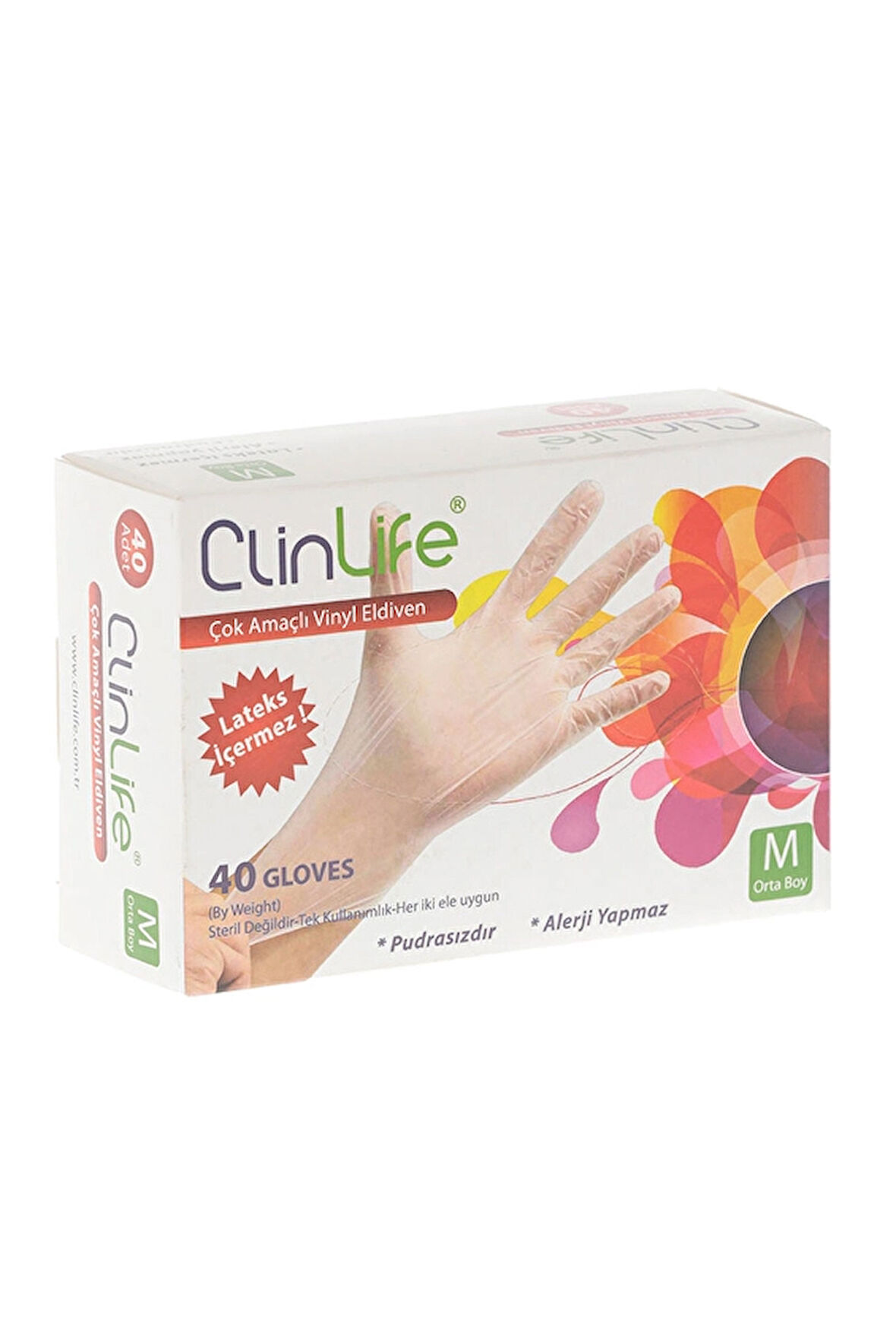 2 ADET  Clinlife Vinyl Çok Amaçlı Eldiven 40'lı Medium