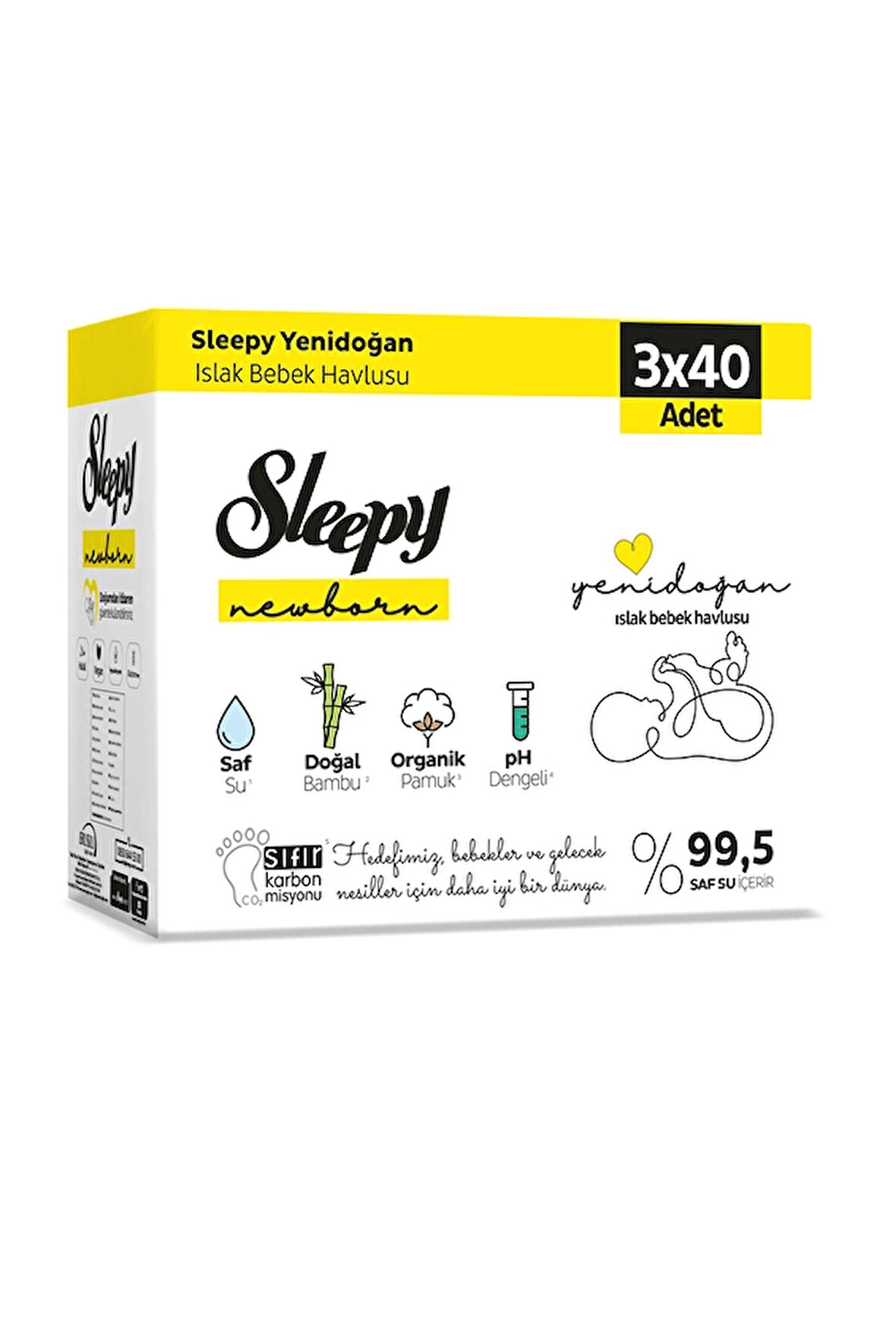 2 ADET  Sleepy Natural Yenidoğan Islak Mendil 120 Adet