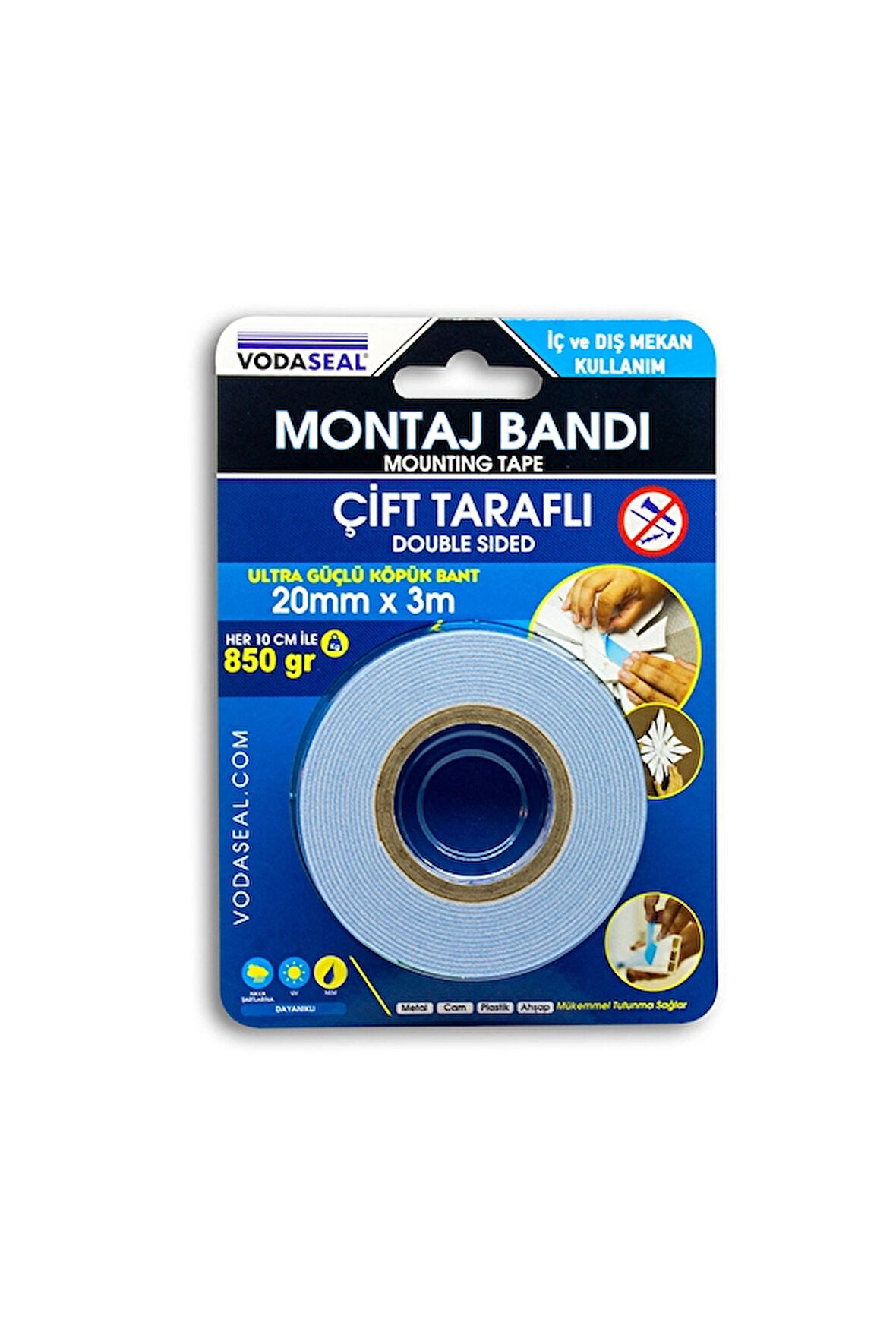 2 ADET  Vodaseal Çift Taraflı Bant Beyaz 20mmx3mt