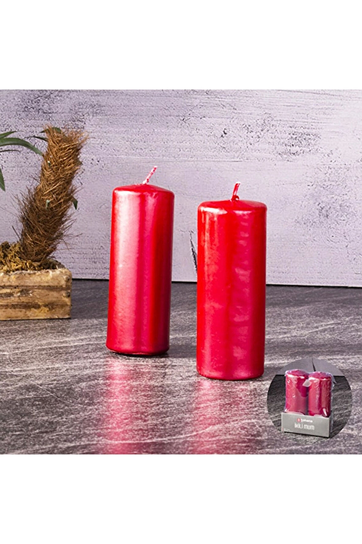 2 ADET  Tohana Metalik Kırmızı Mum 2'li 10x4 cm