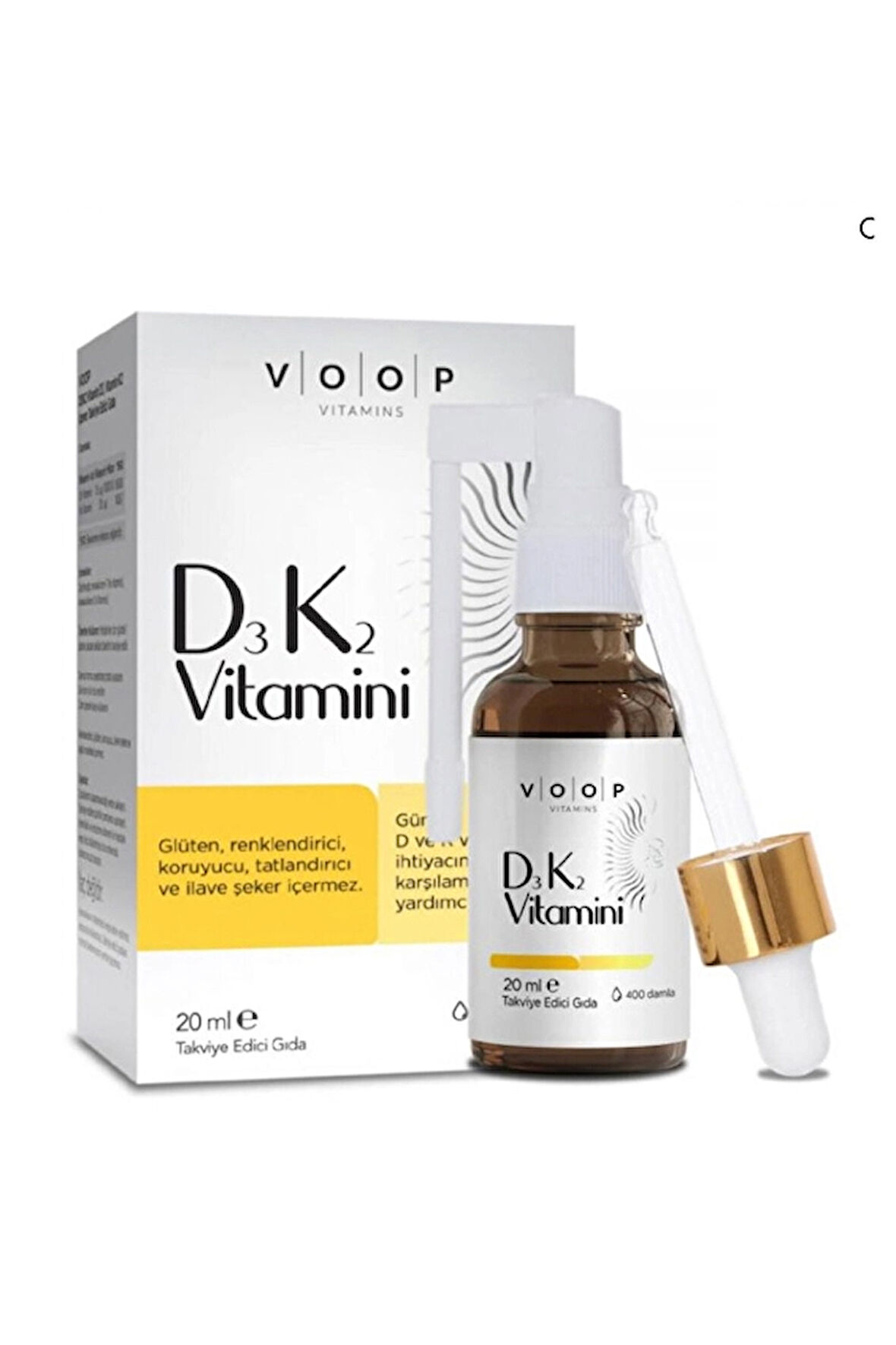 2 ADET  VOOP D3K2 Vitamin D3, Vitamin K2 İçeren Takviye Edici Gıda 20ml