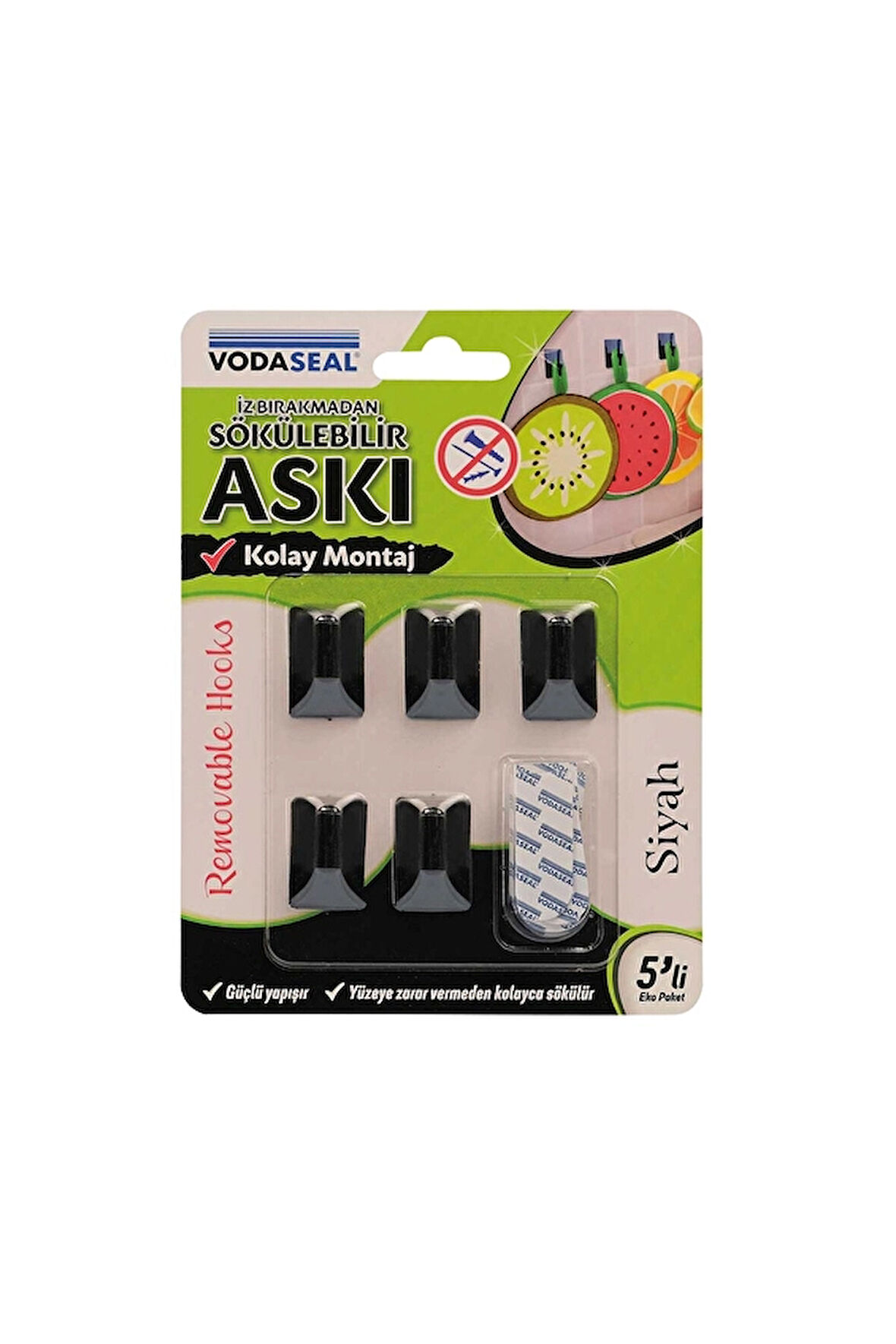 2 ADET  Vodaseal Sökülebilir Askı 5'li Siyah