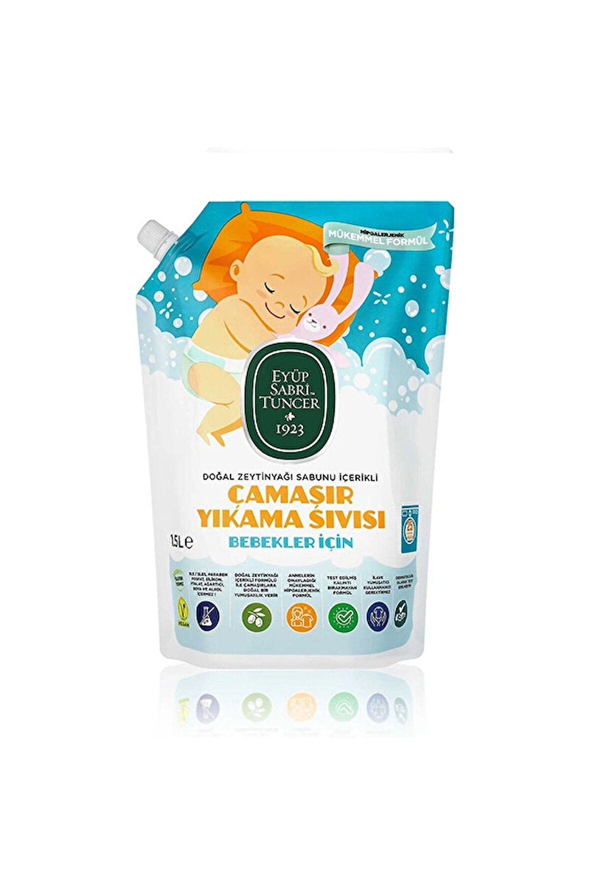 2 ADET  Doğal Zeytinyağı İçerikli Bebek Çamaşır Yıkama Sıvısı 1,5 Lt Doypack