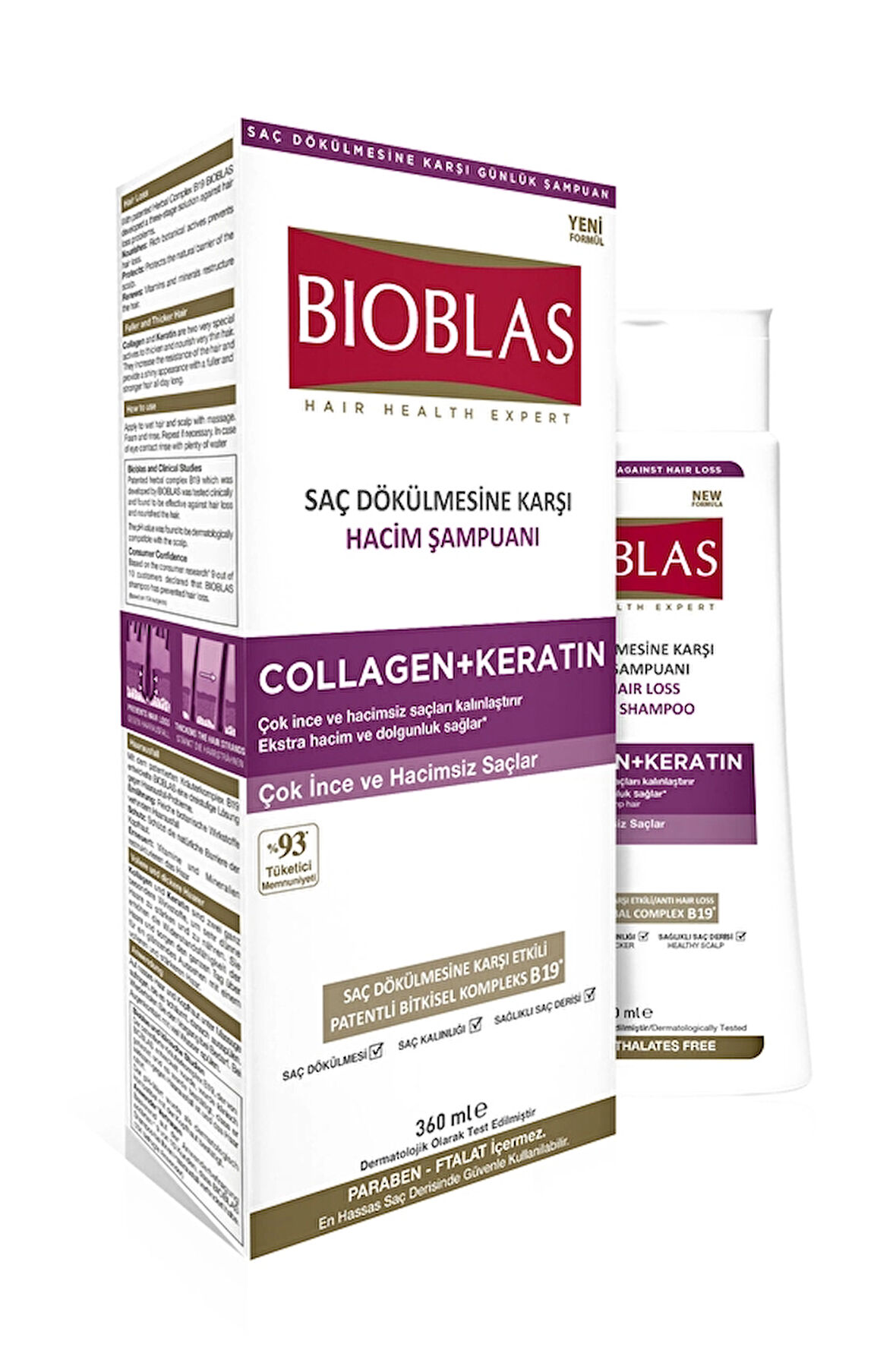 3 ADET  Bioblas Şampuan 360 ml Saç Dökülmesine Karşı Collagen + Keratin