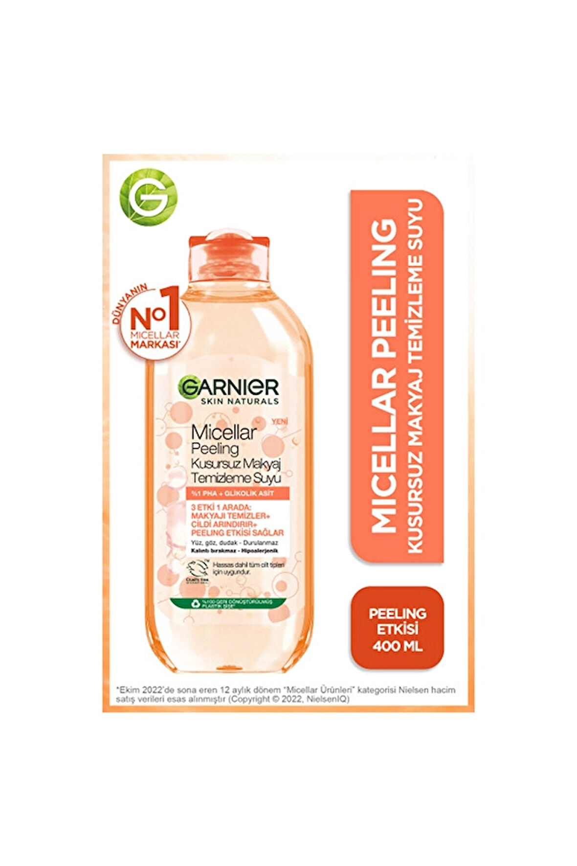 3 ADET  Garnier Micellar Peeling Kusursuz Makyaj Temizleme Suyu 400 ML