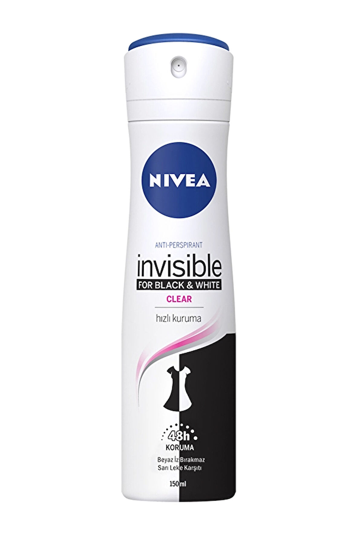 3 ADET  Nivea Deodorant Invisible Black&White Clear 150 ml