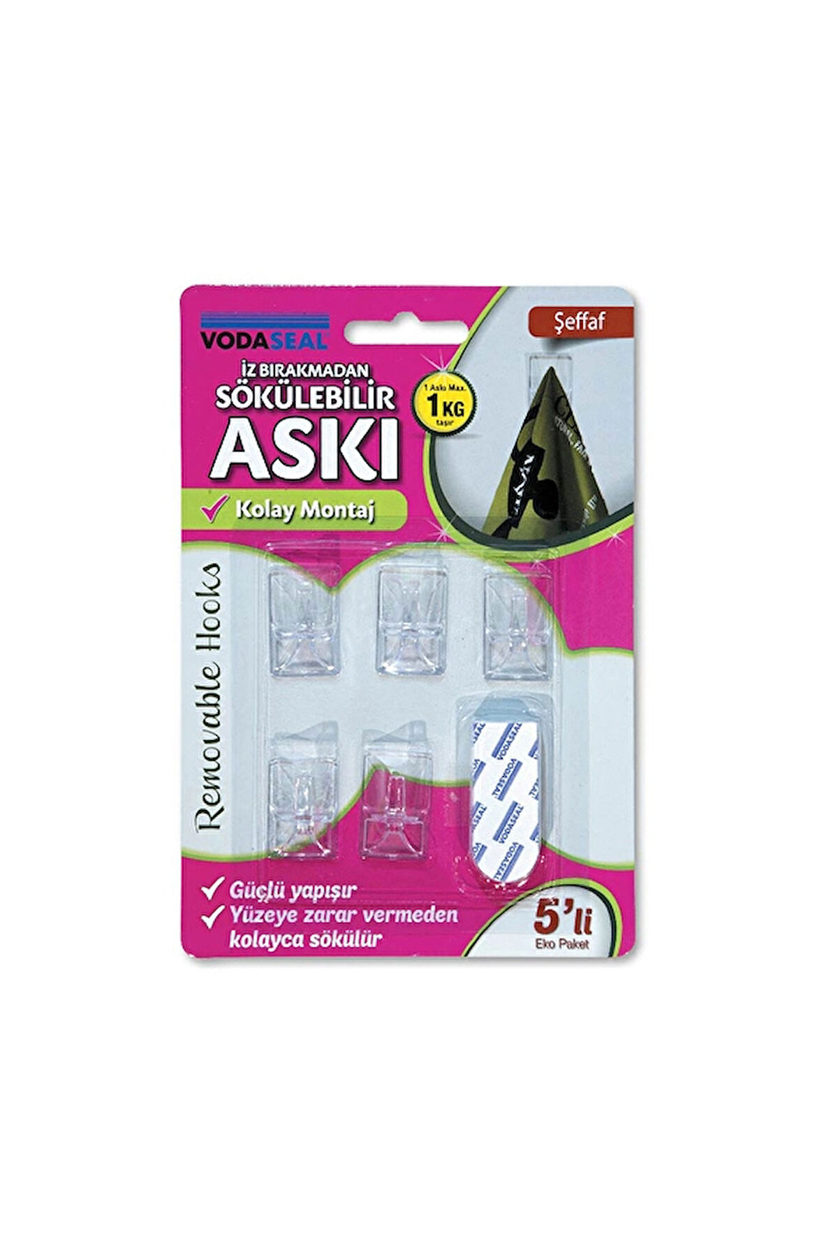 3 ADET  Vodaseal 5'li Askı Şeffaf İz Bırakmayan