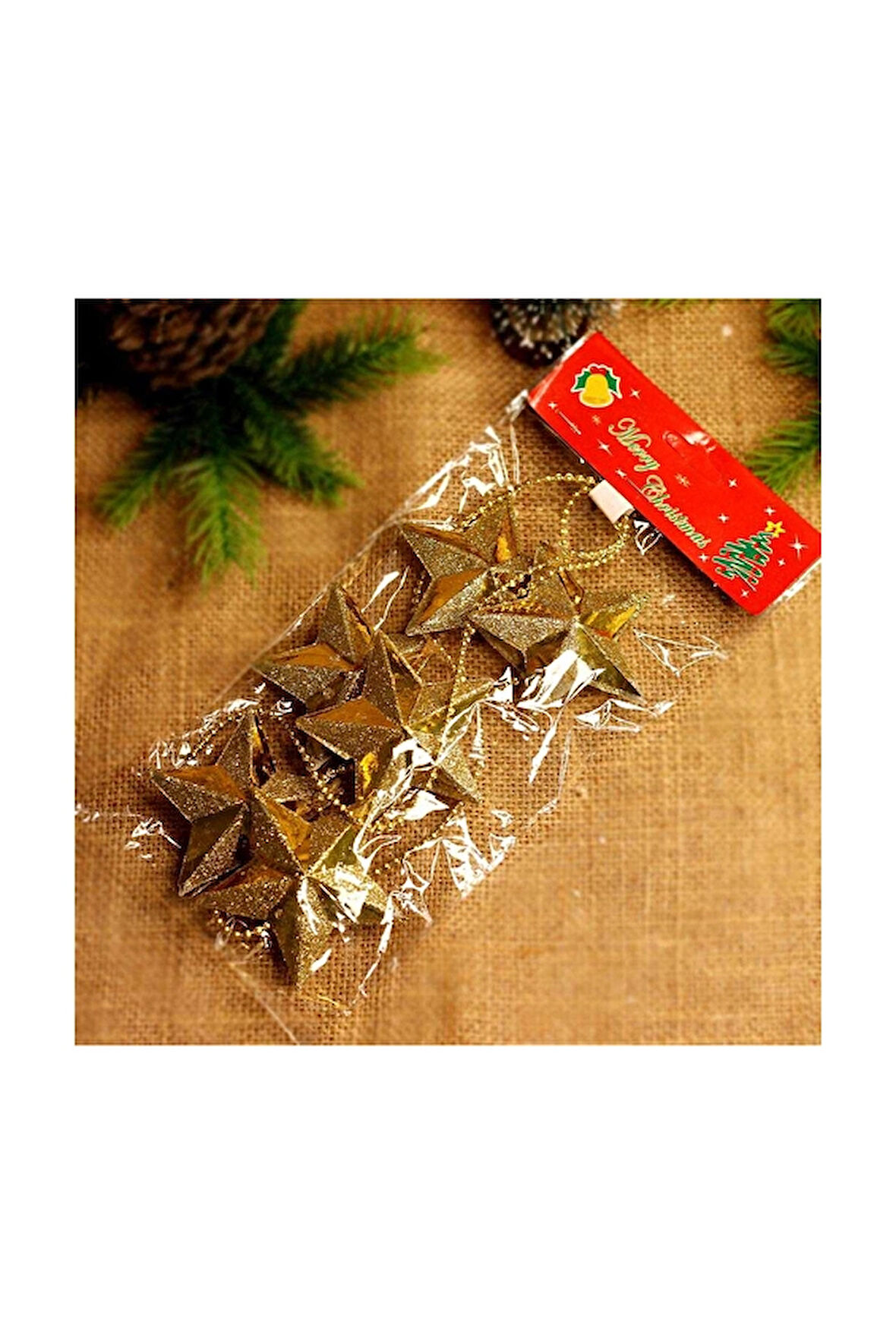 3 ADET  Yılbaşı Ağacı Süsü 6'Lı Yıldız Garlant Altın