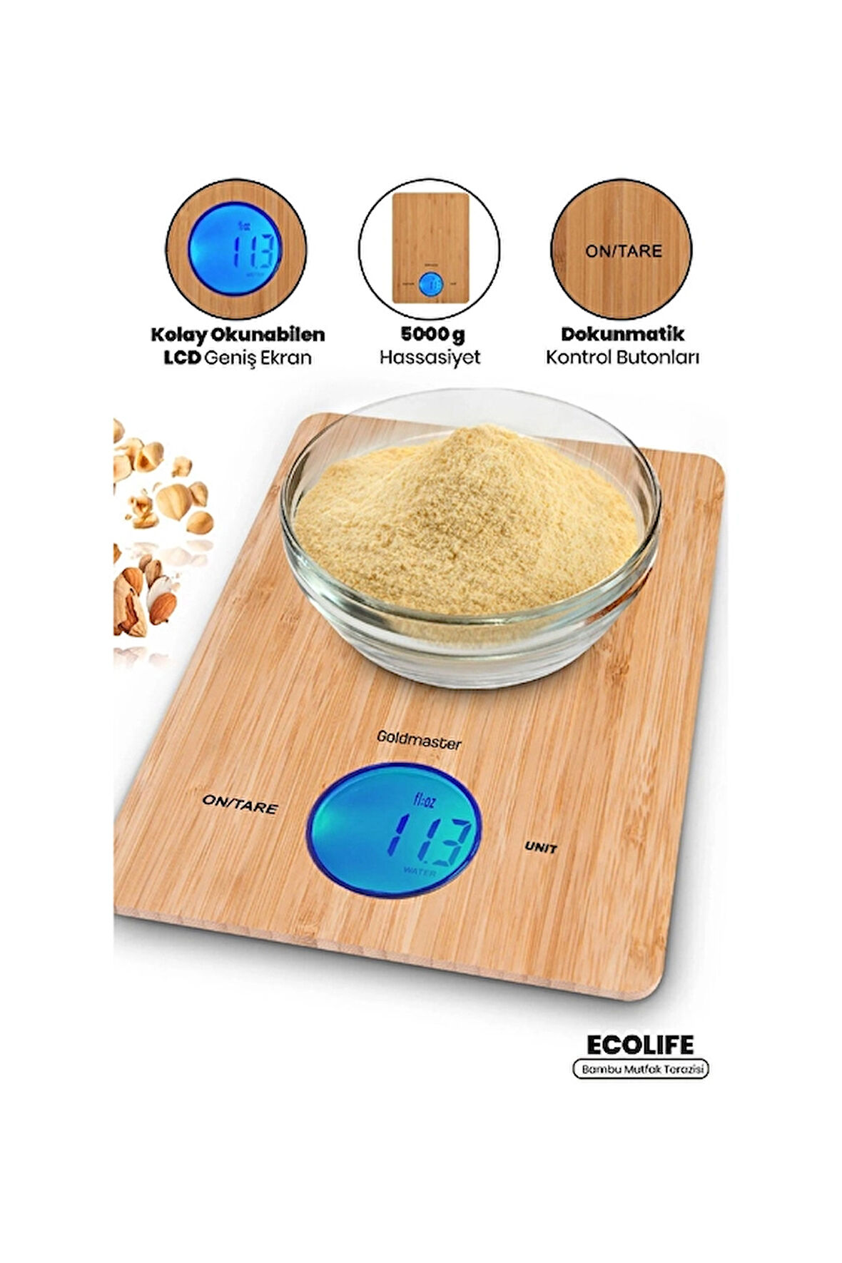 3 ADET  Goldmaster Mutfak Terazisi Ecolife Bambu In-6114
