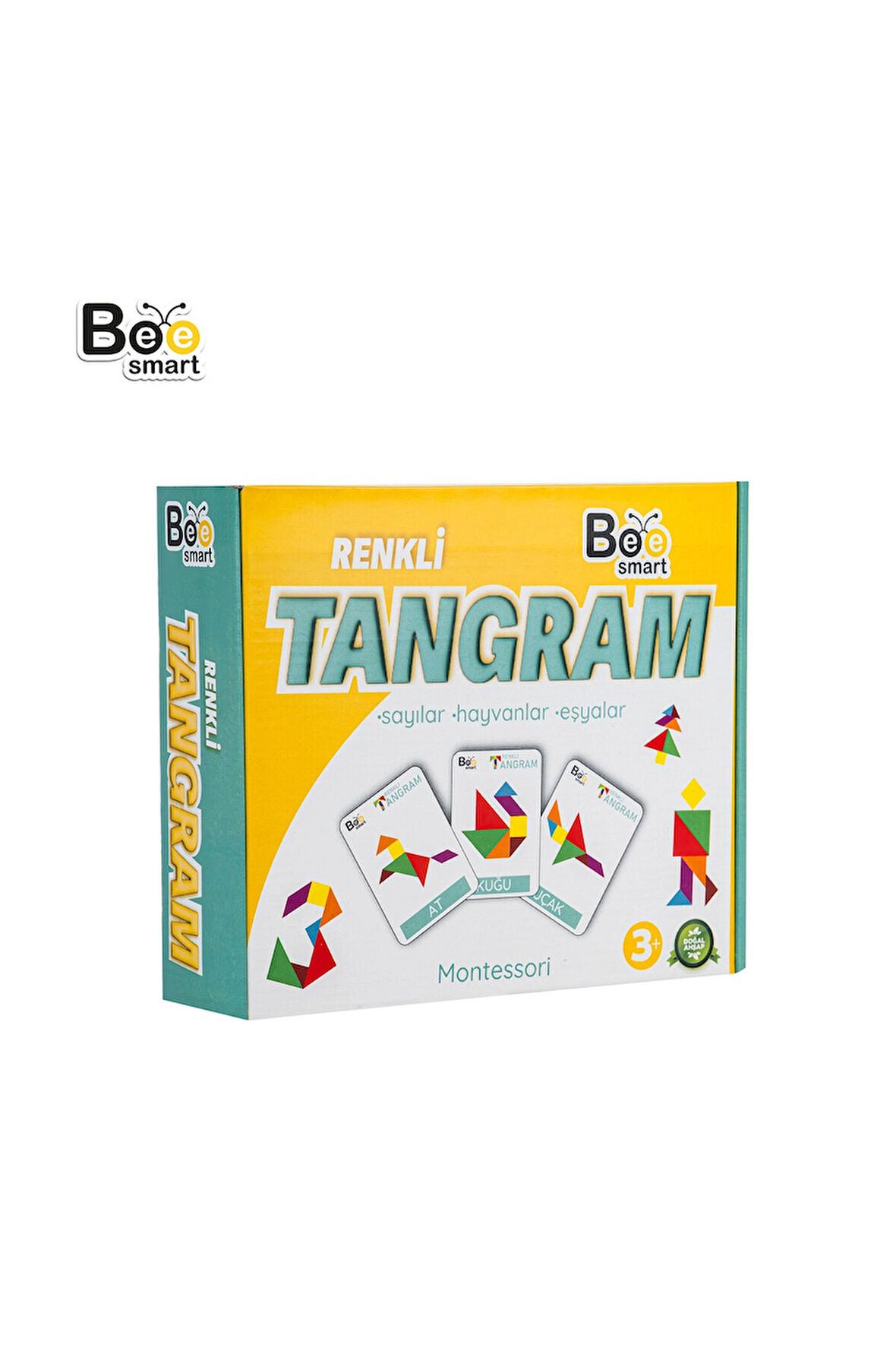 3 ADET  Bee Smart Ahşap Renkli Tangram Oyunu