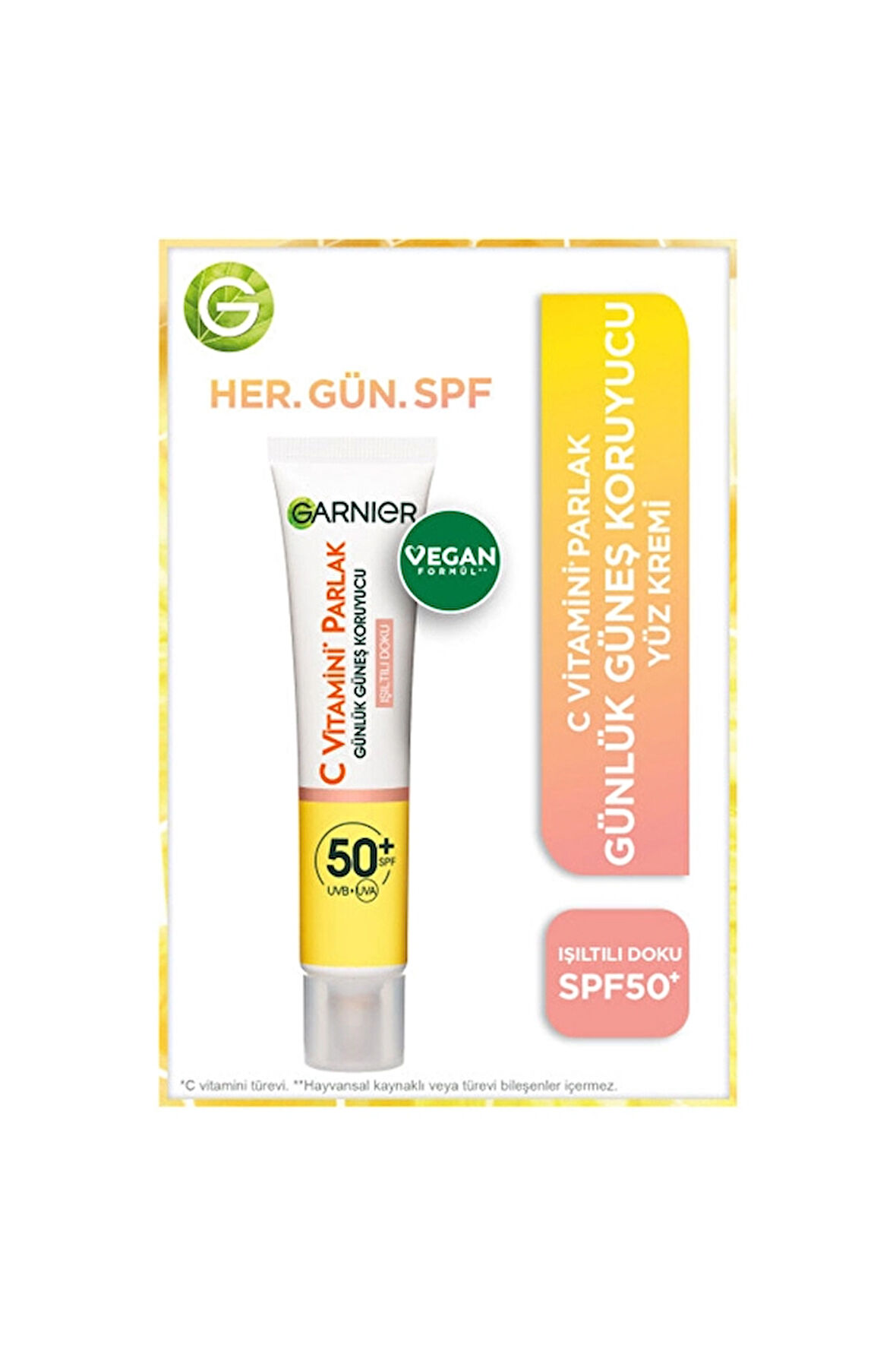 4 ADET   Garnier C Vitamini* Parlak Günlük Güneş Koruyucu Fluid Yüz Kremi - Işıltılı Doku 40ML