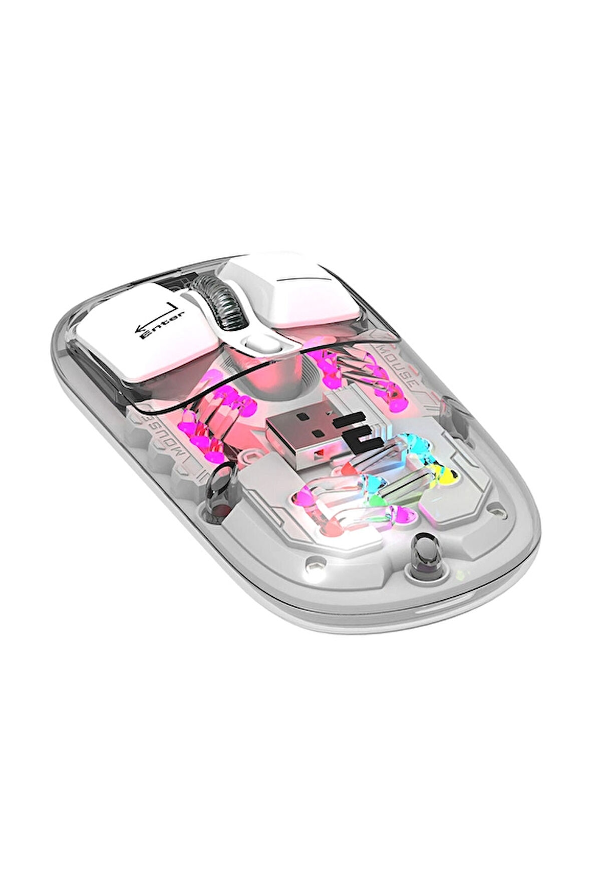 4 ADET   Everest SM-BT89 OPAL Şarj Edilebilir Sessiz Beyaz Transparan RGB 2in1 2BT ve 2.4GHz Kablosuz Mouse