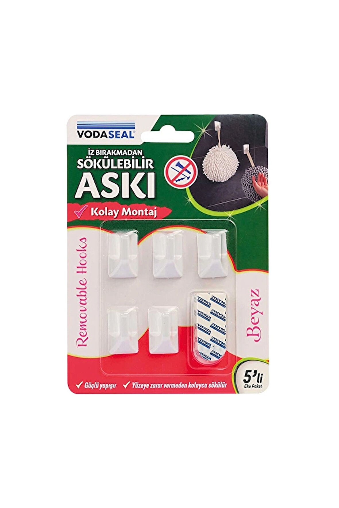 4 ADET   Vodaseal Sökülebilir Askı 5'li Beyaz
