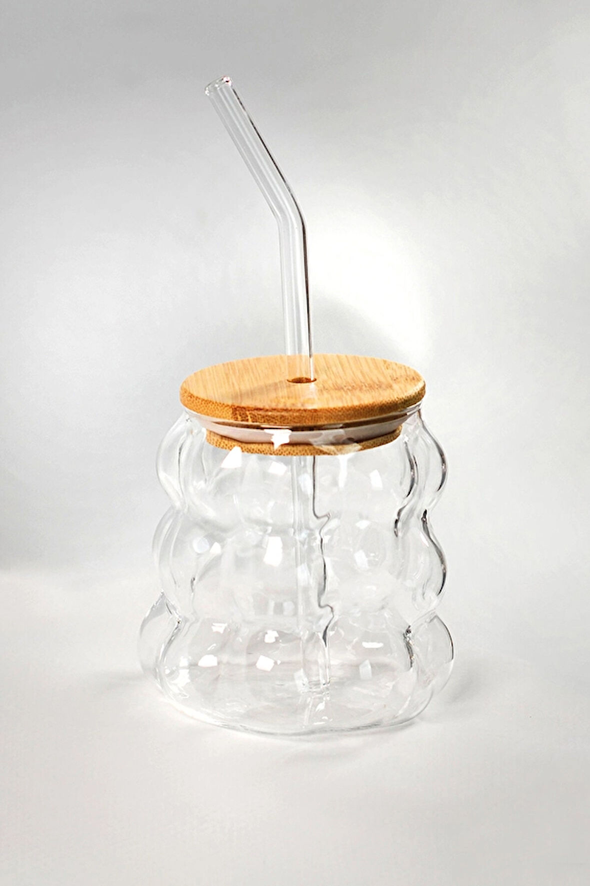 4 ADET   Paçi Bambu Kapak Üzüm Desenli Pipetli Kupa 300 cc