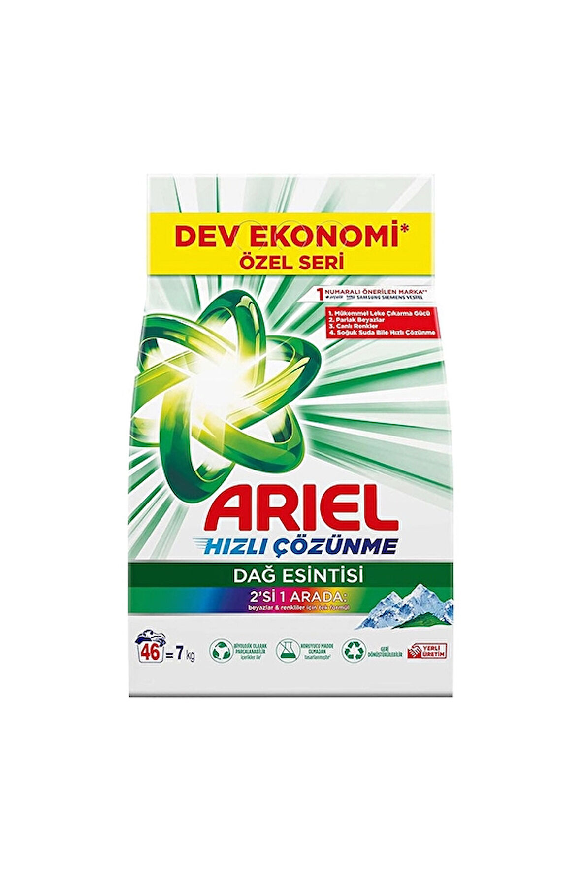 4 ADET   Ariel Toz Çamaşır Deterjanı Dağ Esintisi Renkiler ve Beyazlar 7 kg
