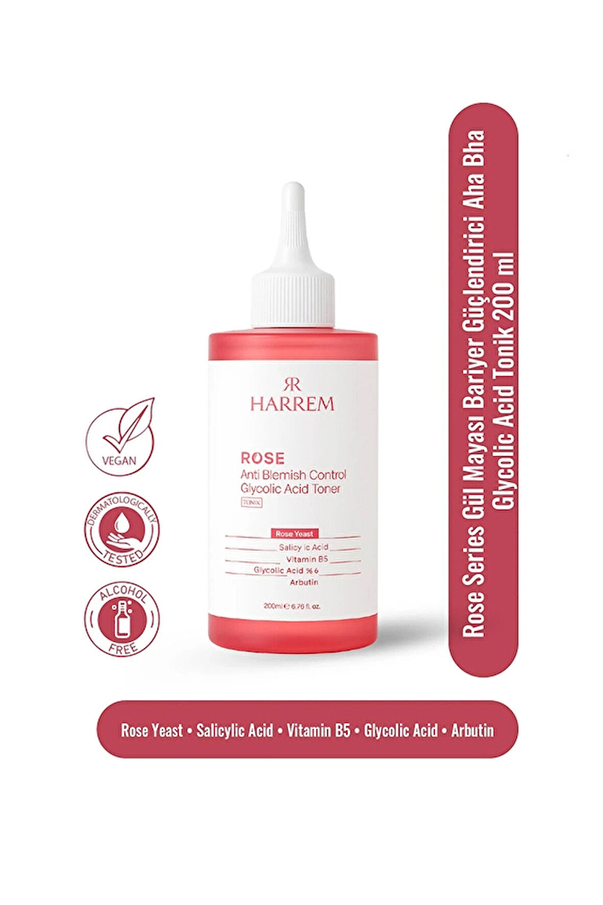 4 ADET   Rose Series Gül Mayası Bariyer Güçlendirici Aha Bha Glycolic Acid Tonik 200 ML