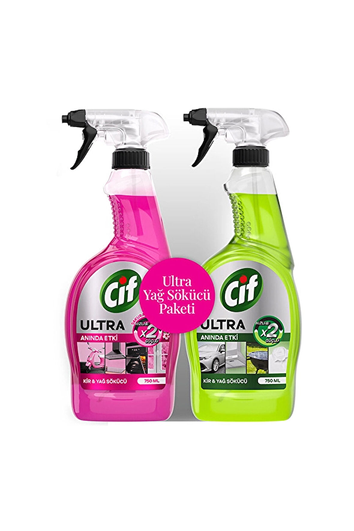 Cif Ultra Hız Anında Etki Sprey Yeşil 750 ml + Cif Ultra Hız Anında Etki Sprey Sakura 750 ml