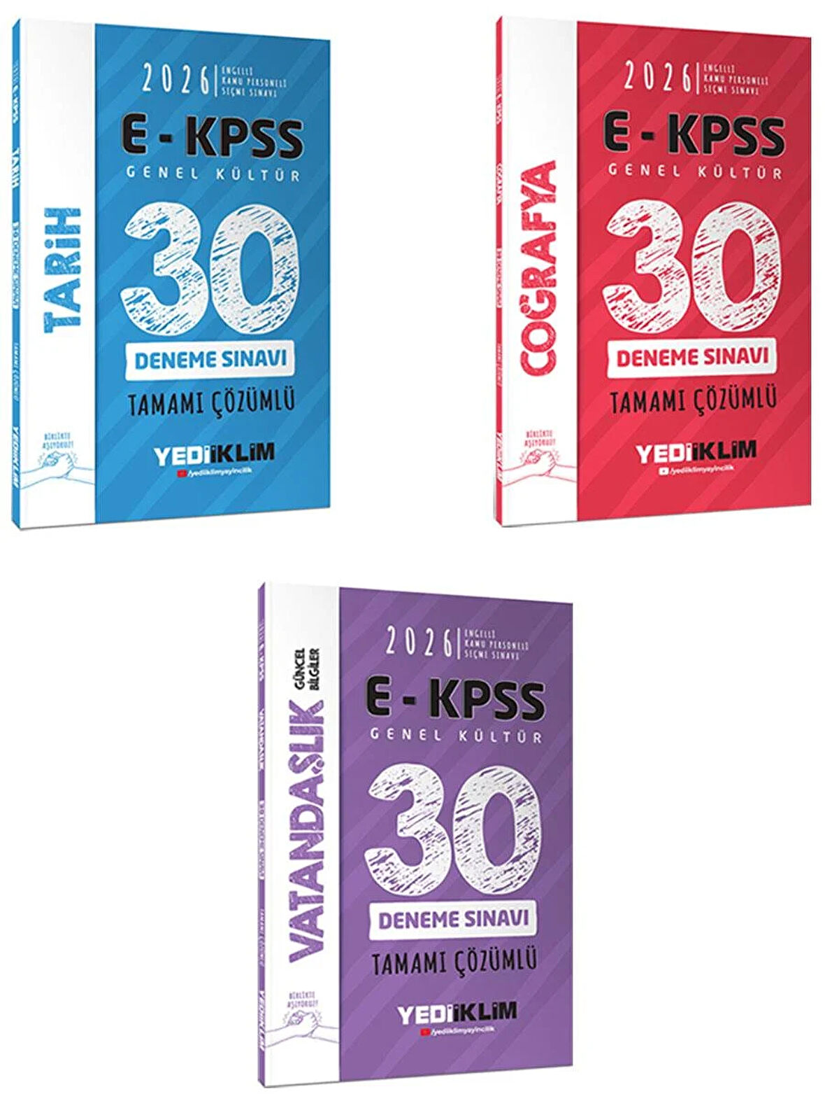 Yediiklim 2026 EKPSS Tüm Adaylar İçin Genel Kültür Tamamı Çözümlü 30 Deneme Sınavı Seti 3 lü