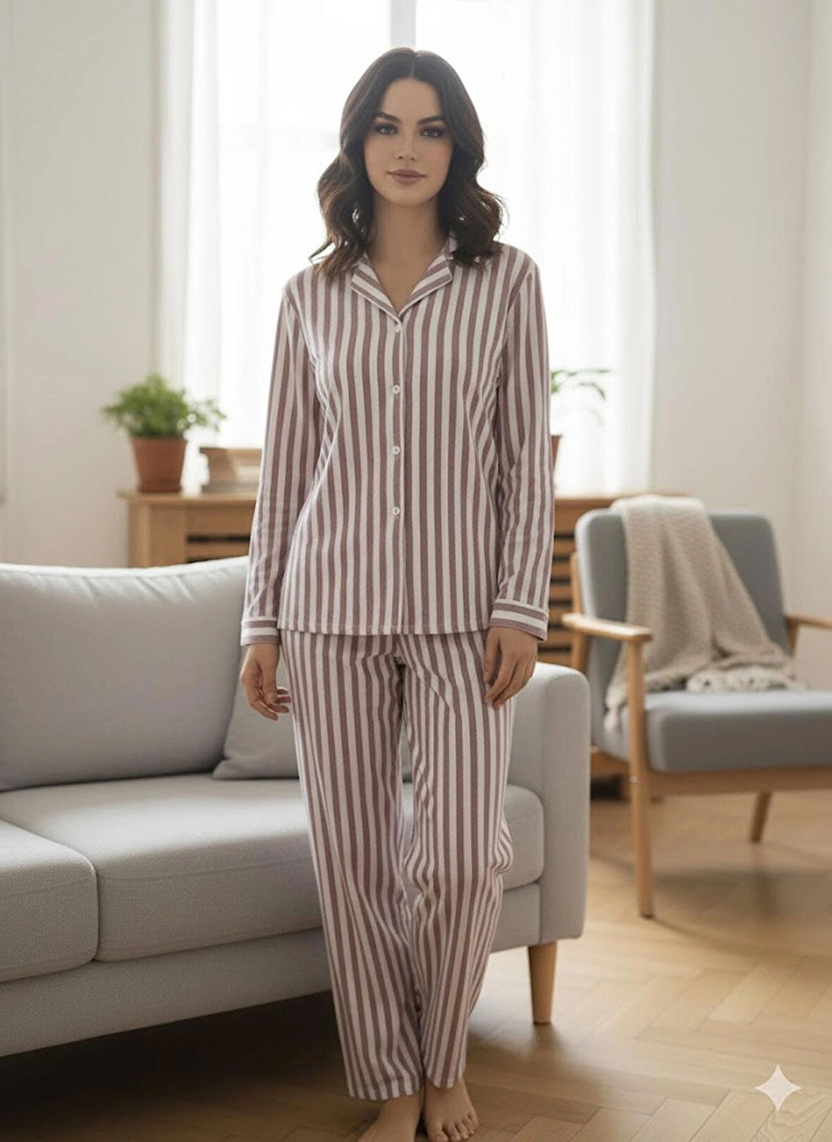 KADIN DÜĞMELİ PİJAMA TAKIMI