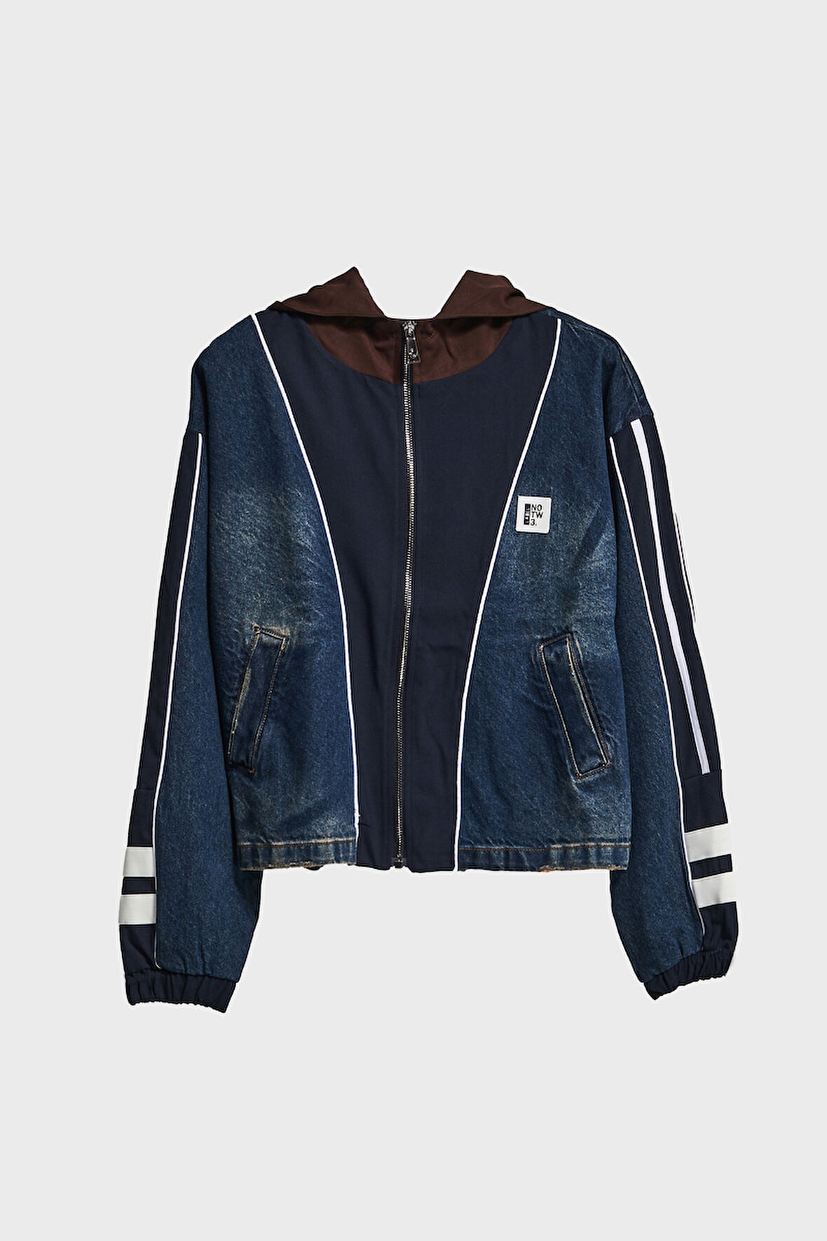 Kadın Kot Rengi Denim Dokuma Çift Parça Kumaş Oversize Kapüşonlu Tasarım Denim Ceket