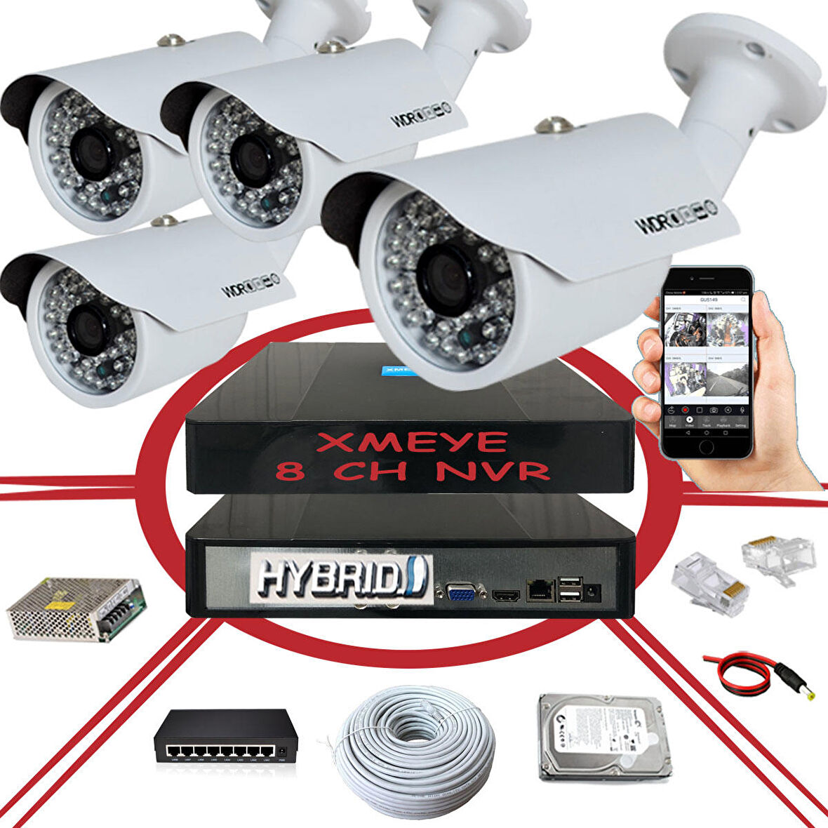 BS 748IP 6 Megapiksel 2590x1940 IP Kamera Güvenlik Kamerası Seti 4'lü