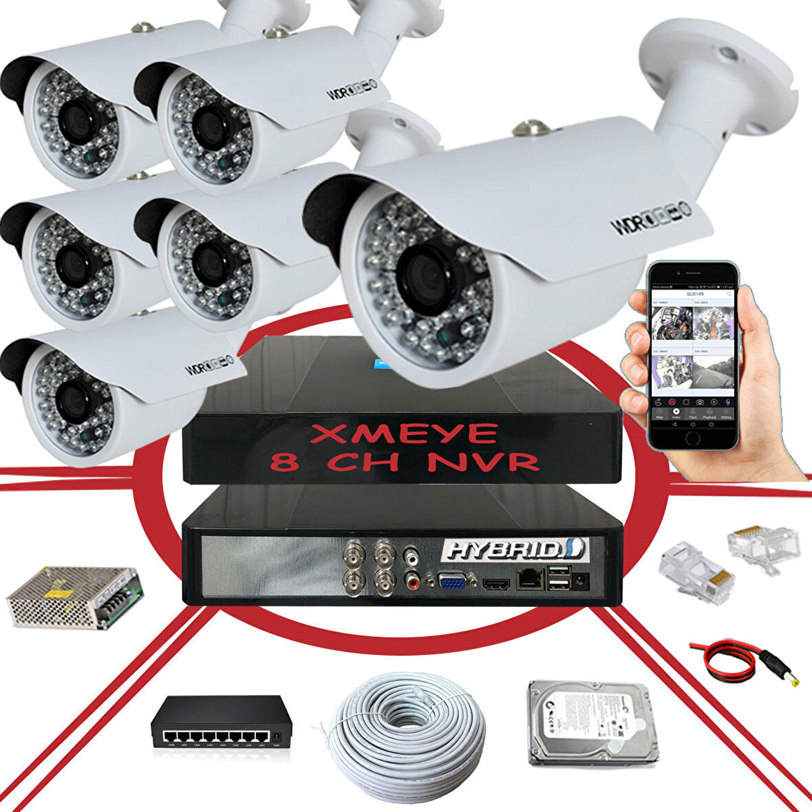 BS 748IP 6 Megapiksel 2590x1940 IP Kamera Güvenlik Kamerası Seti 6'lı