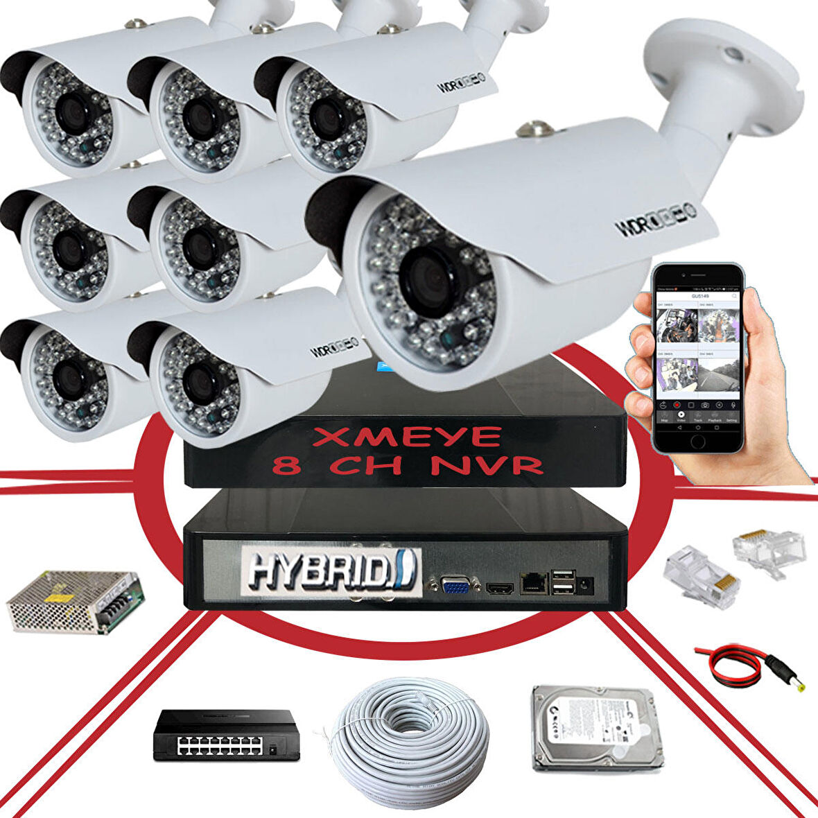 BS 748IP 6 Megapiksel 2590x1940 IP Kamera Güvenlik Kamerası Seti 8'li