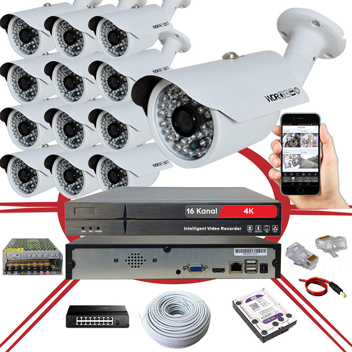 BS 748IP 6 Megapiksel 2590x1940 IP Kamera Güvenlik Kamerası Seti 13'lü