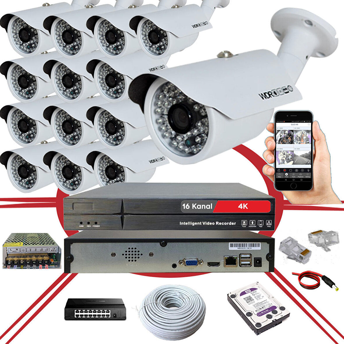 BS 748IP 6 Megapiksel 2590x1940 IP Kamera Güvenlik Kamerası Seti 14'lü